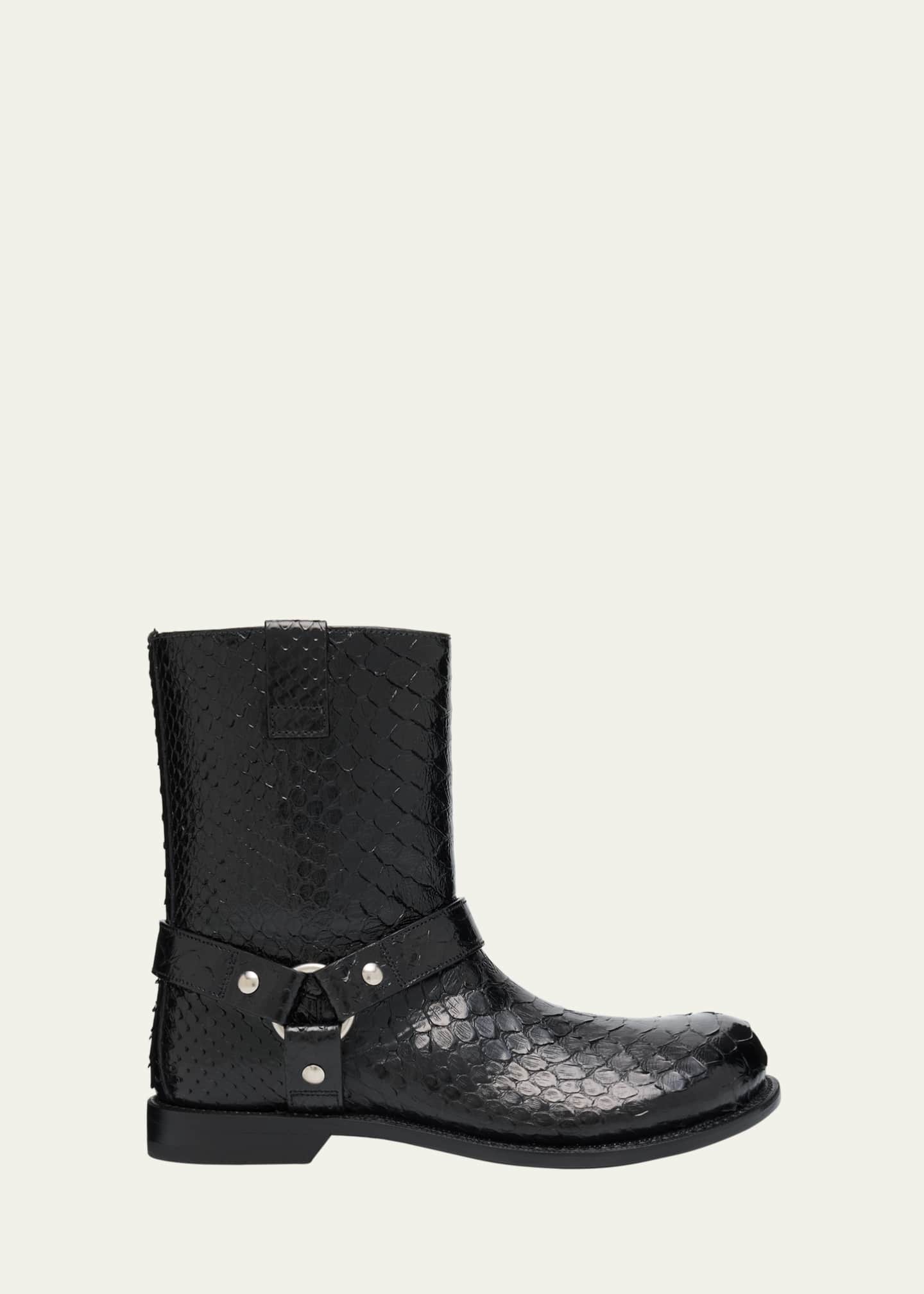 【24AW NEW】LOEWE / Campo パイソンハーネス付きバイカーブーツ Loewe Campo Leather Harness Biker Boots | Neiman Marcus