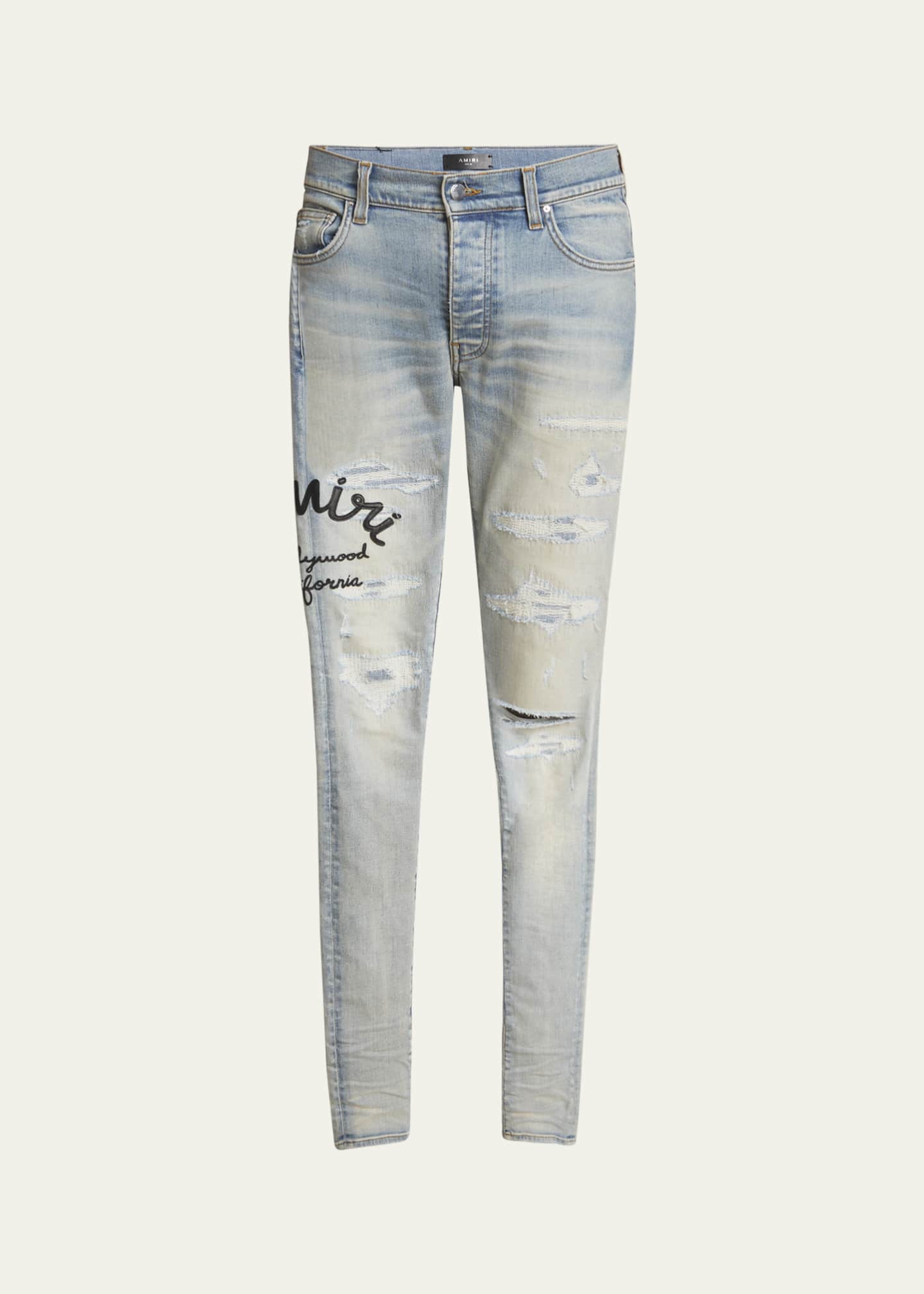AMIRI - Thrasher Plus Skinny-Fit Distressed Stretch-Denim Jeans - Light