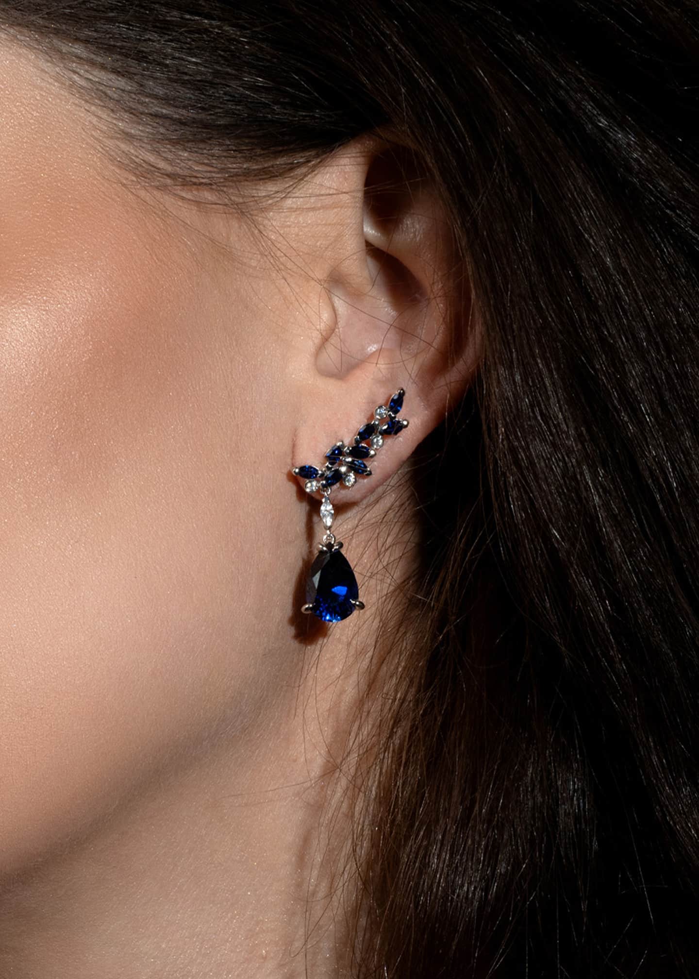 Lark & Berry 14K White Gold Veto Raindrop Earrings with Lab Grown Diamond and Blue Cultured Sapphires Image 2 of 2