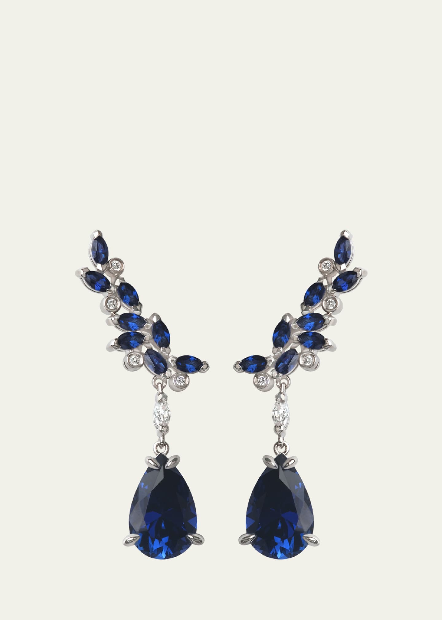 Lark & Berry 14K White Gold Veto Raindrop Earrings with Lab Grown Diamond and Blue Cultured Sapphires Image 1 of 2