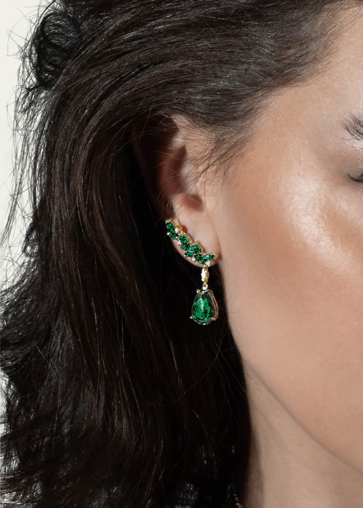 Lark & Berry 14K White Gold Veto Raindrop Earrings with Lab Grown Diamonds and Green Cultured Emeralds Image 2 of 2