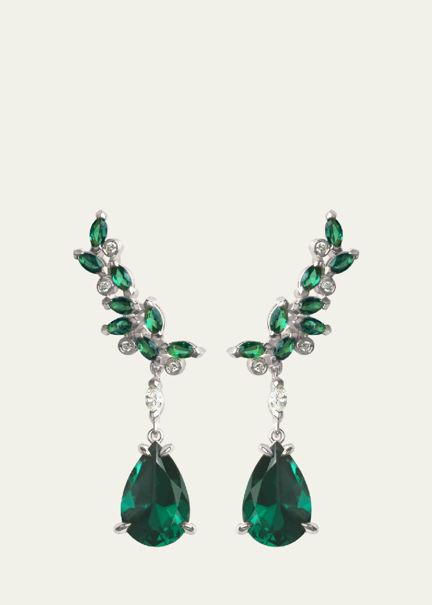 Lark & Berry 14K White Gold Veto Raindrop Earrings with Lab Grown Diamonds and Green Cultured Emeralds Image 1 of 2