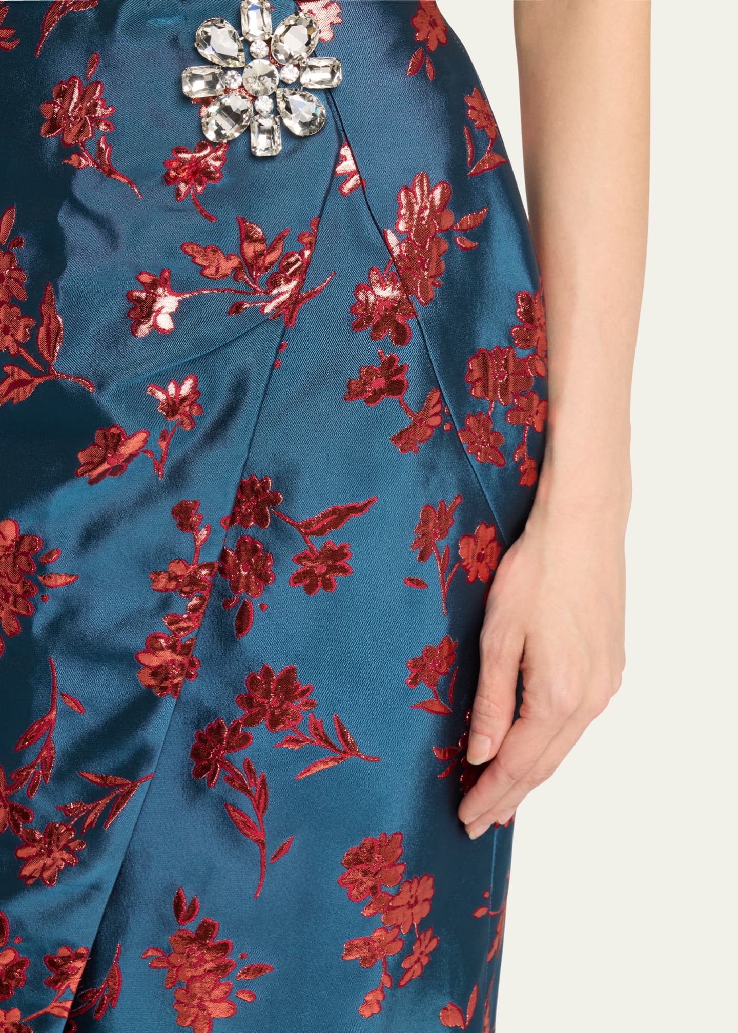 HARBISON Arista Wrap-Front Satin Brocade Midi Skirt Image 5 of 5