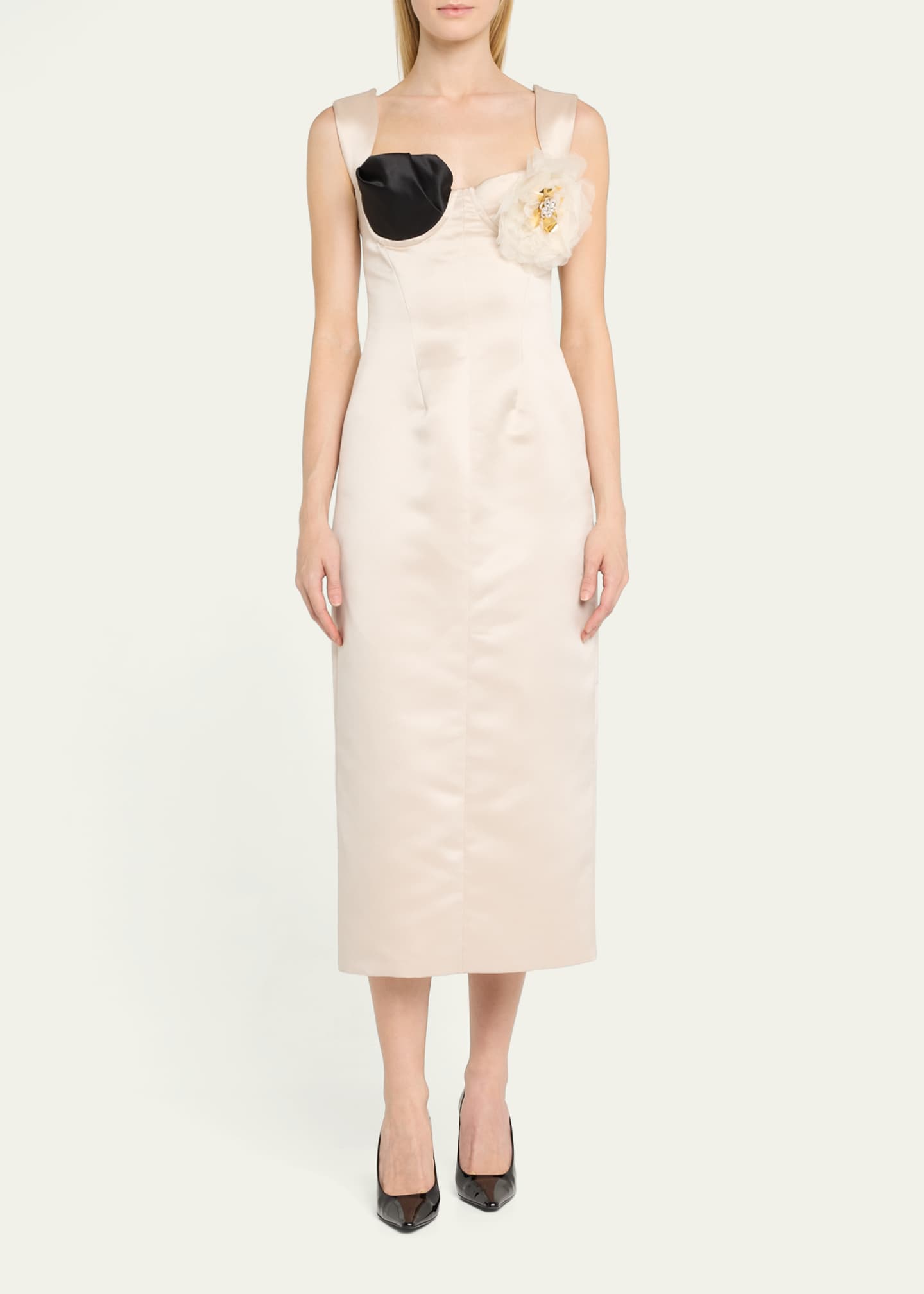 HARBISON Flora Hera Floral Applique Midi Dress - Bergdorf Goodman