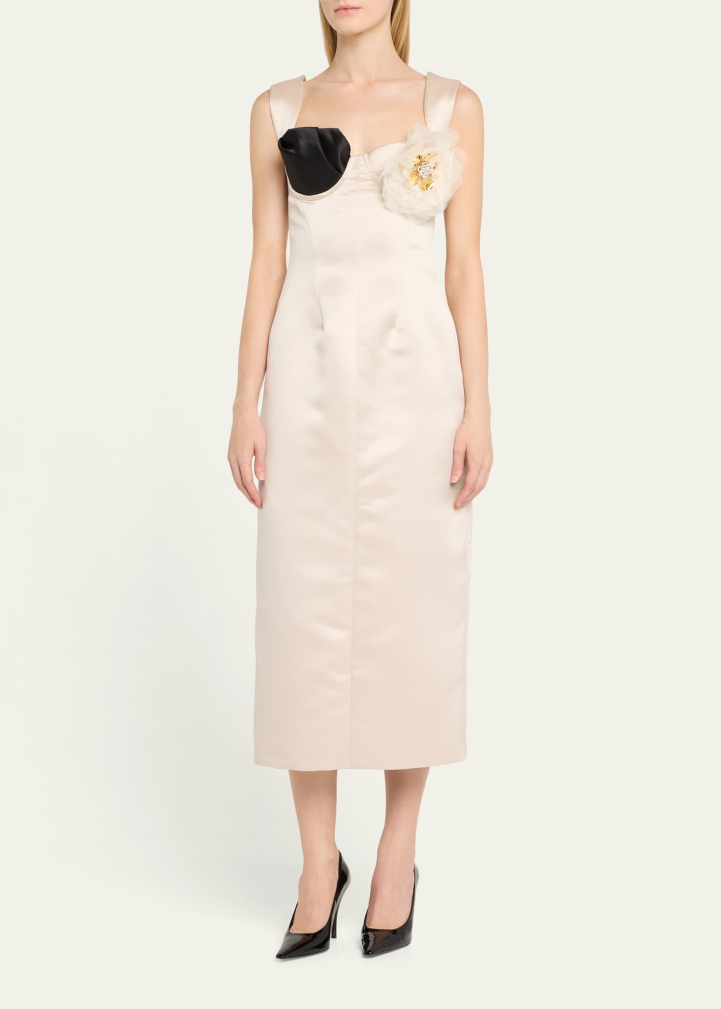 knee length dresses for ladies Émilie sleeveless floral-applique midi dress in White main image 1