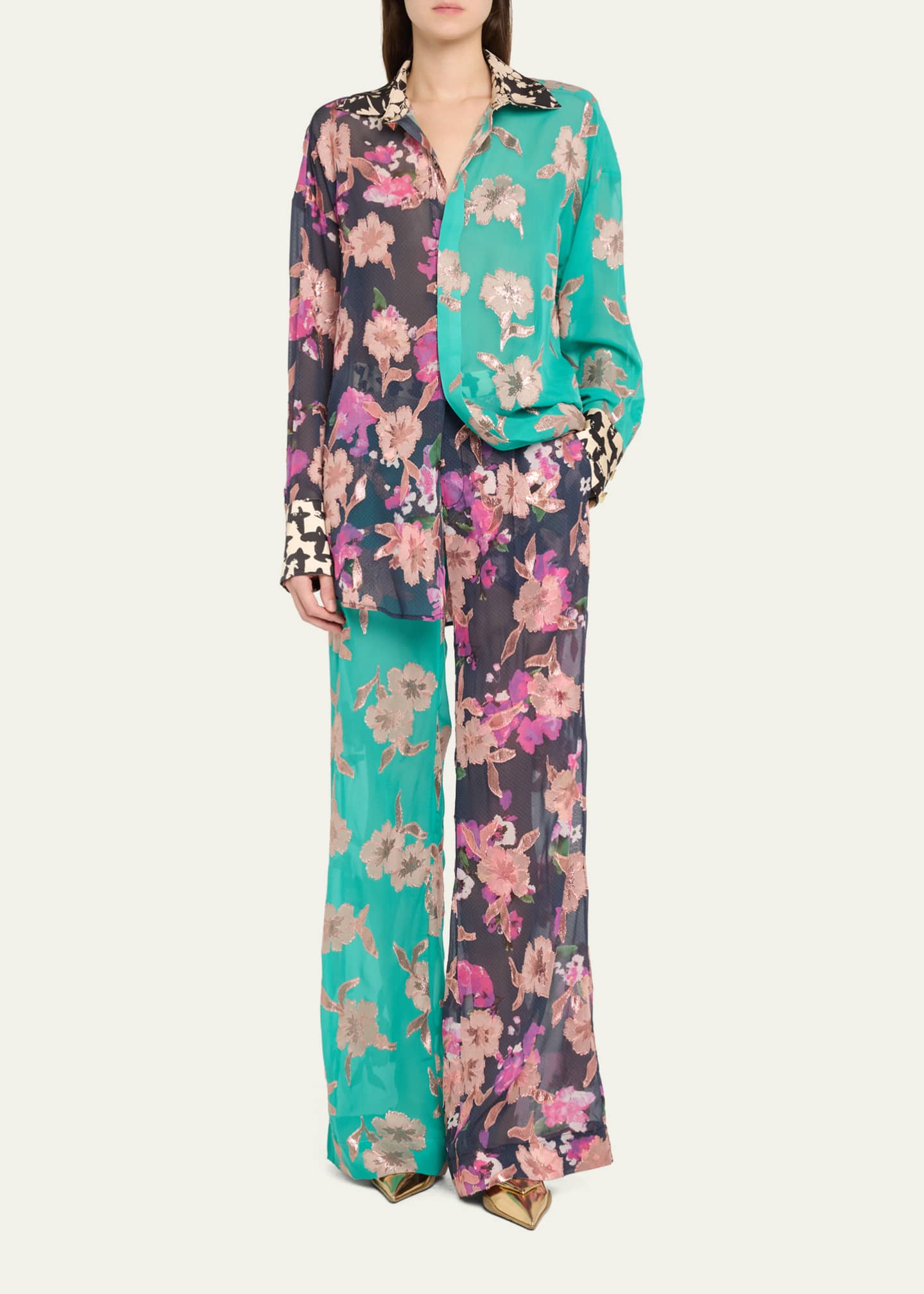 HARBISON Apollo Mixed Print Wide Leg Pants Image 2 of 5