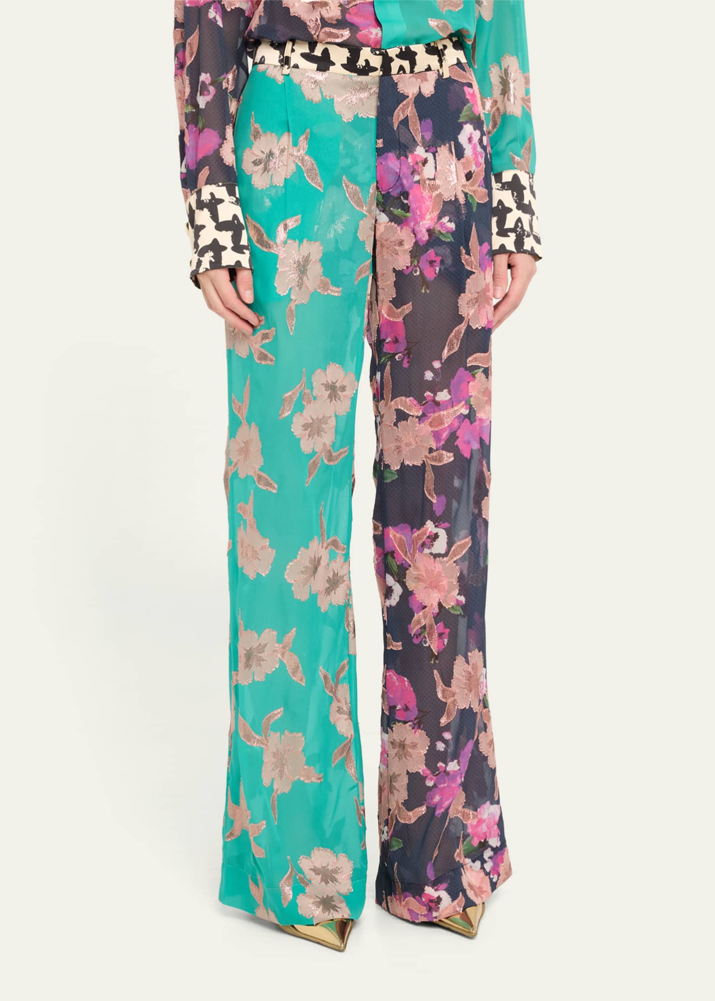 HARBISON Apollo Mixed Print Wide Leg Pants Image 4 of 5