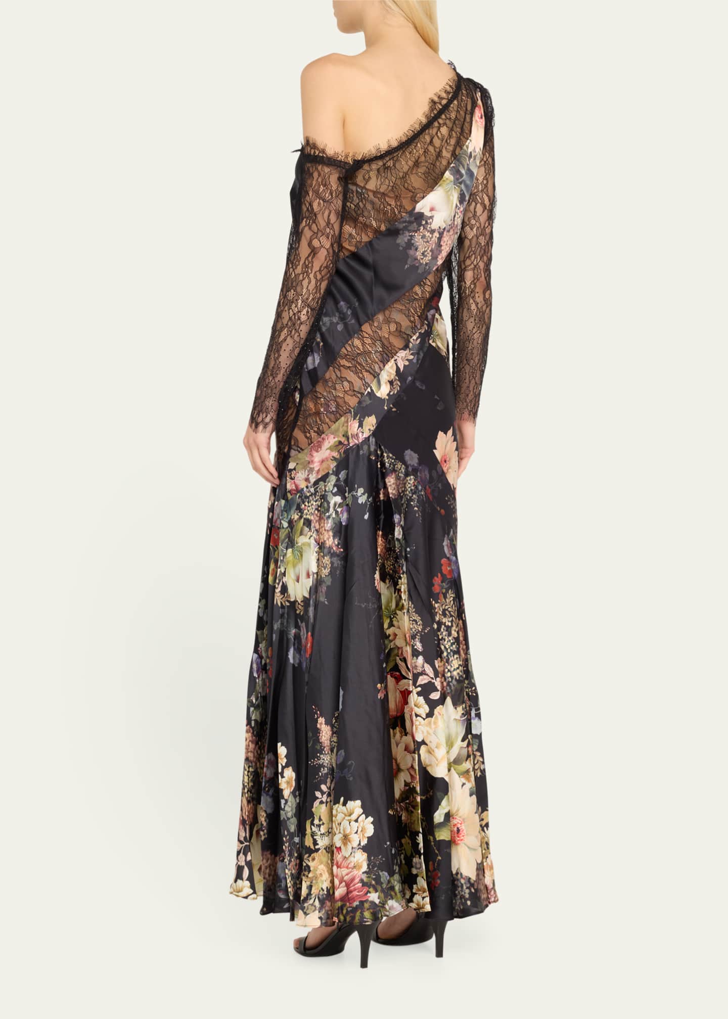 LACE SPLICE ONE SHOULDER DRESS OTTOMAN ELEGANCE