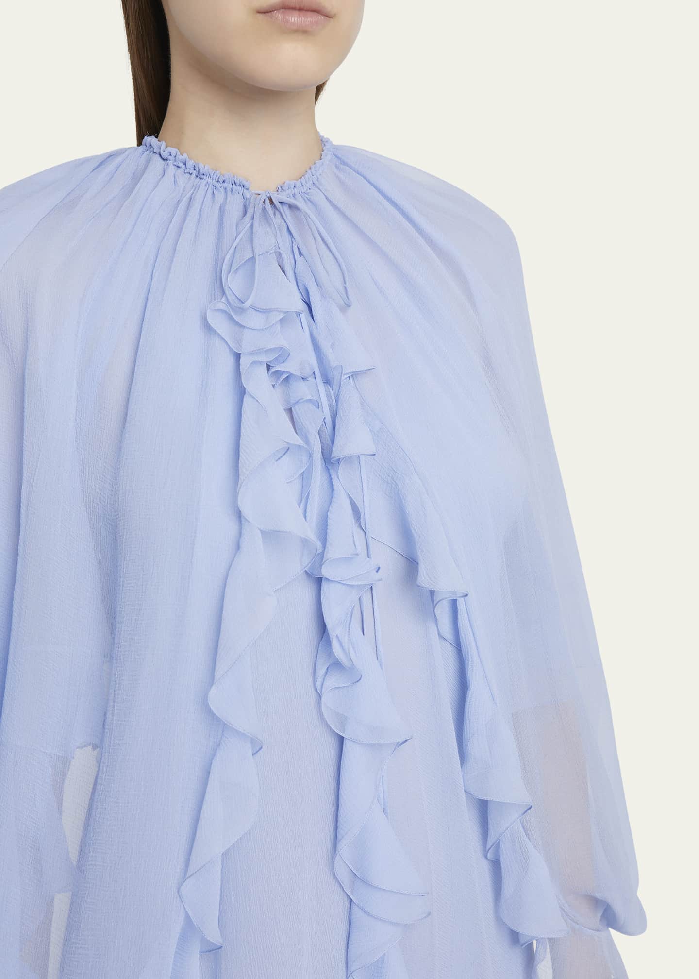 Chloe Long Ruffle-Trim Silk Mousseline Dress Image 5 of 5
