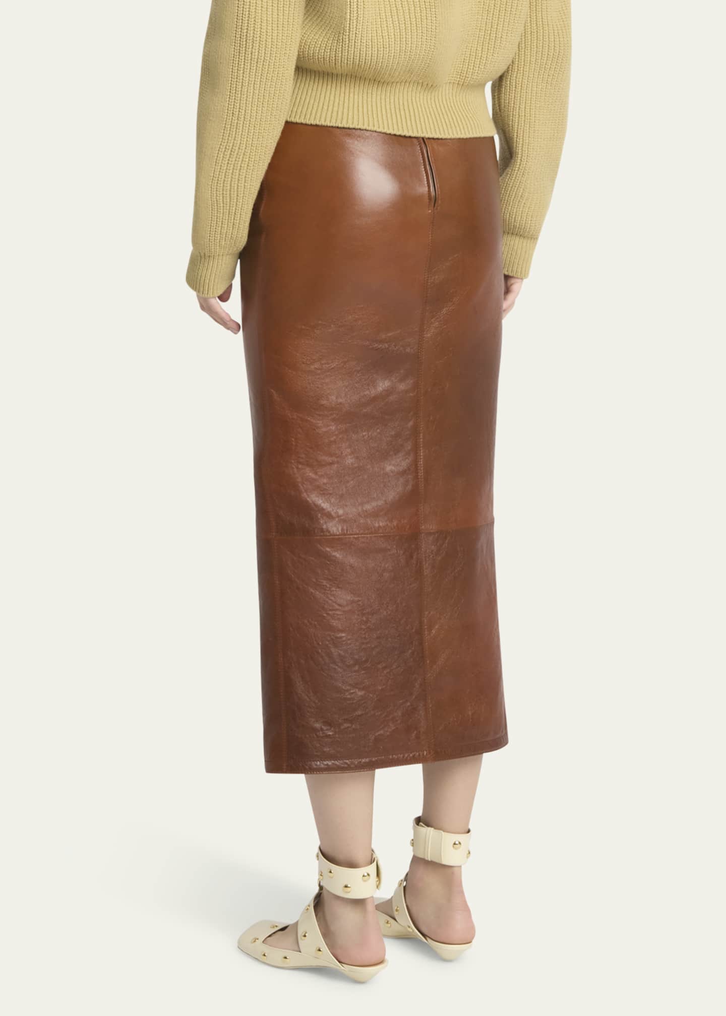 Chloe Glossy Leather Midi Skirt - Bergdorf Goodman