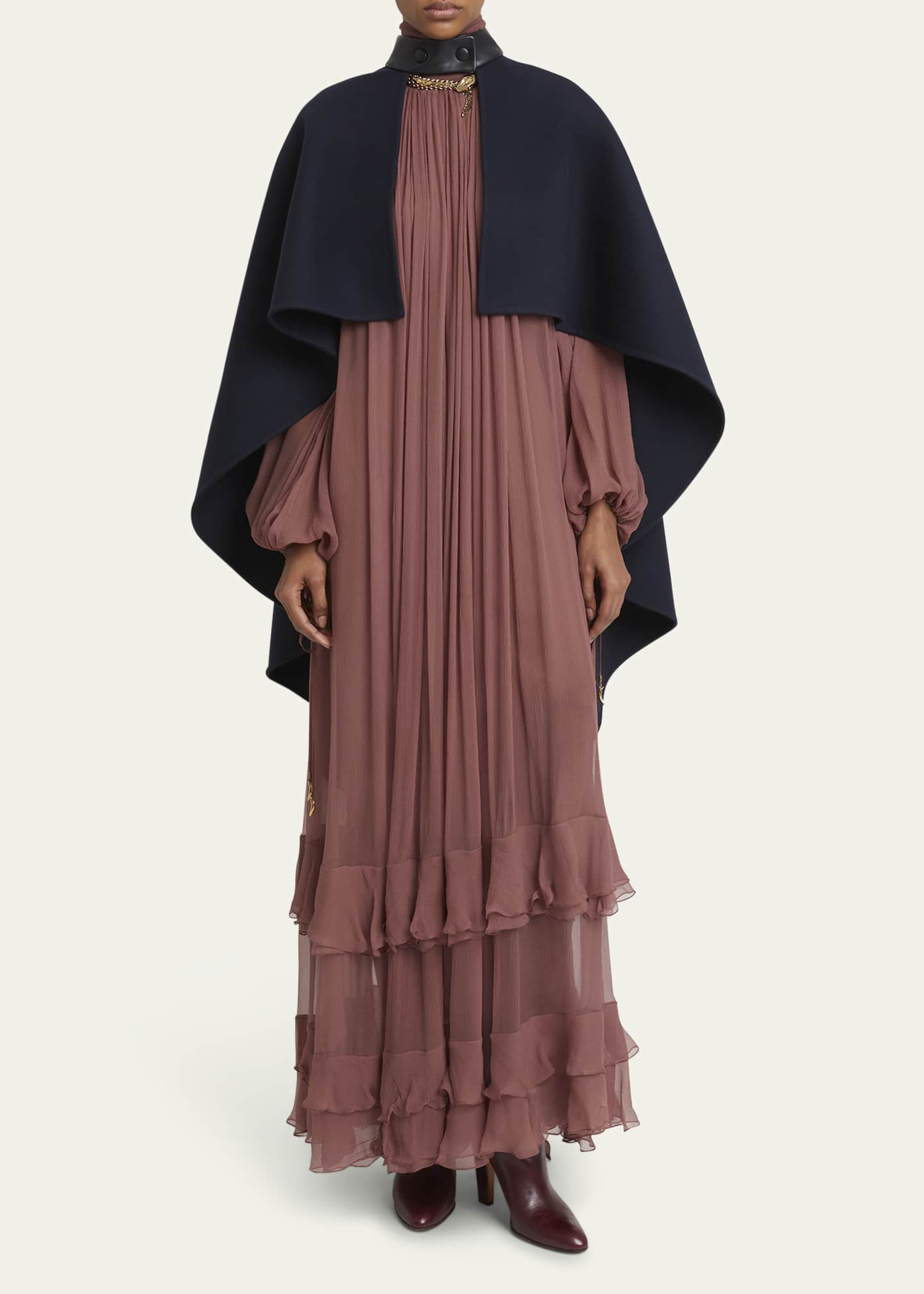 ポンチョ・ケープ CHLOE WOOL AND CASHMERE OVERSIZED CAPE Chloe Leather Strap Double Face Wool Cape - Bergdorf Goodman