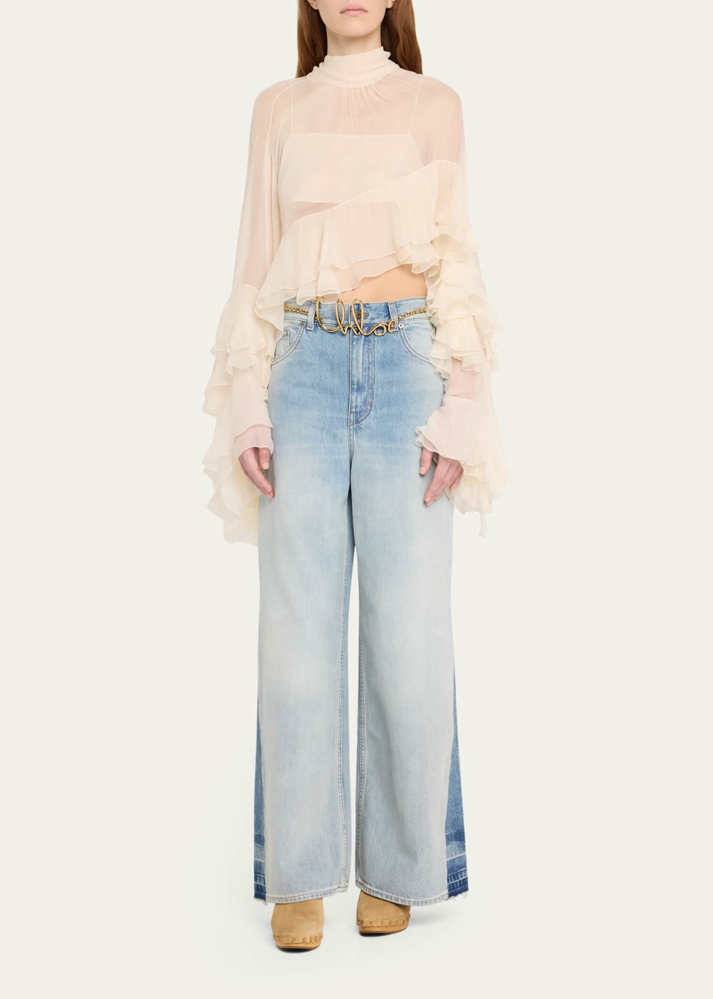 Chloe High Neck Ruffle Sleeve Asymmetric Top Image 2 of 5