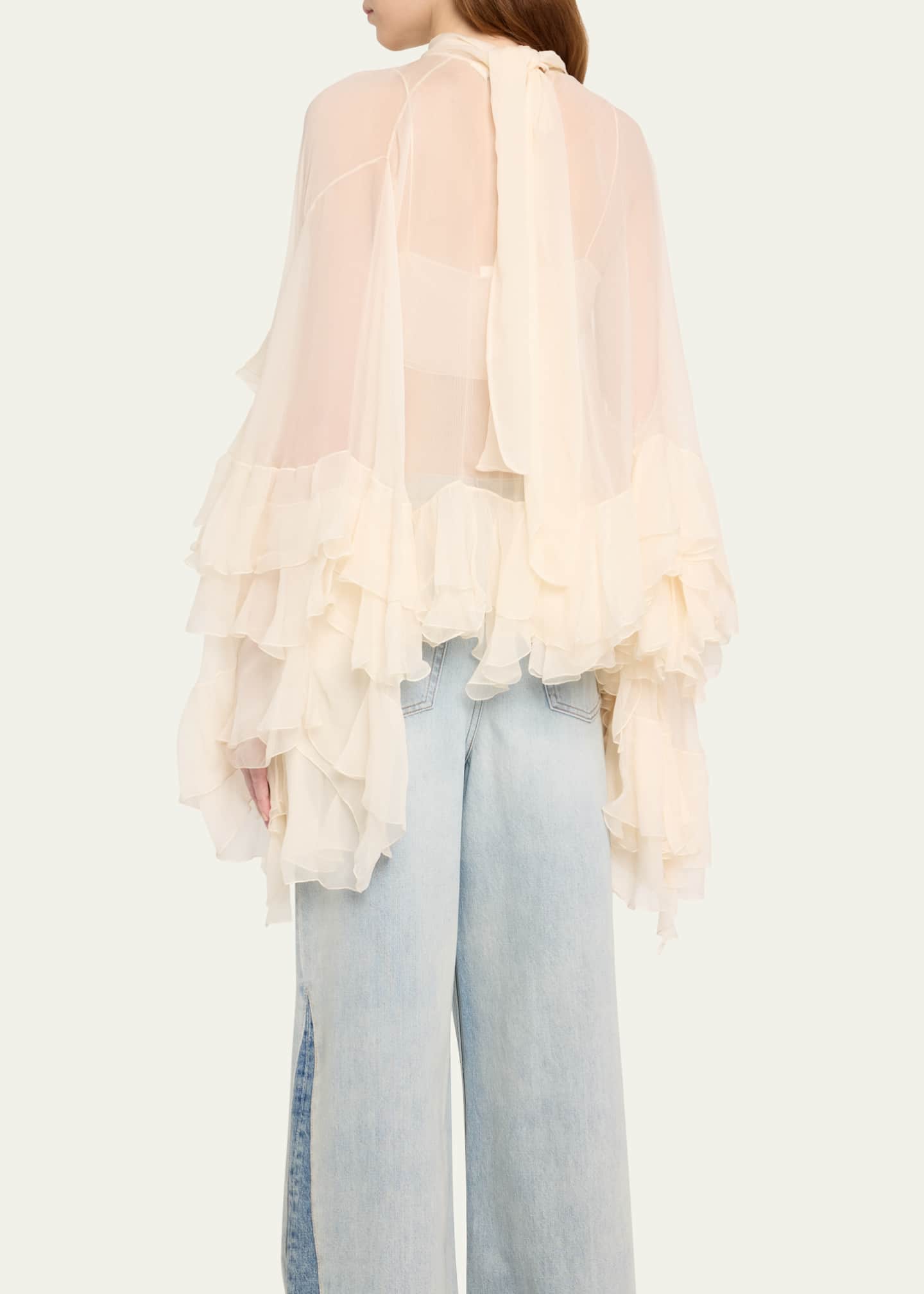 Chloe High Neck Ruffle Sleeve Asymmetric Top Image 3 of 5