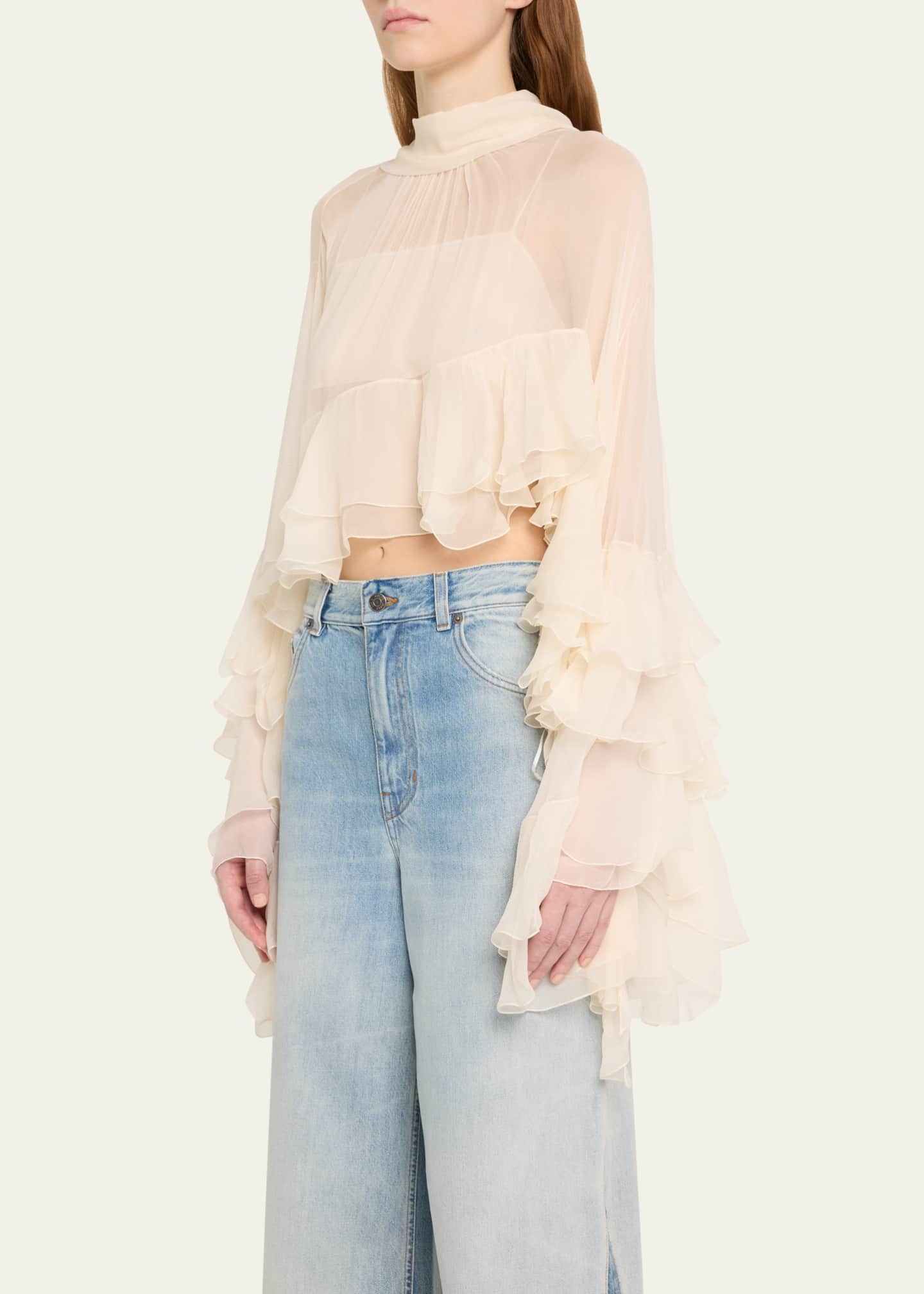 Chloe High Neck Ruffle Sleeve Asymmetric Top Image 4 of 5