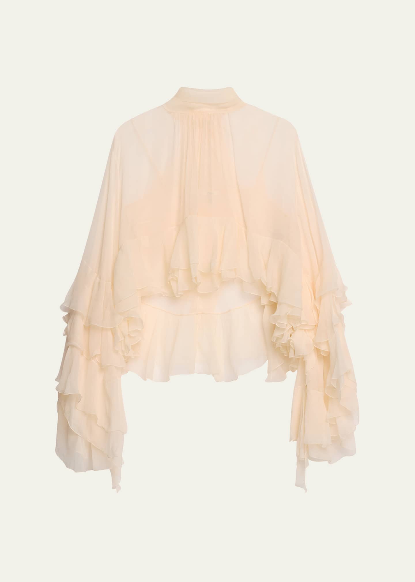 Chloe High Neck Ruffle Sleeve Asymmetric Top Image 1 of 5