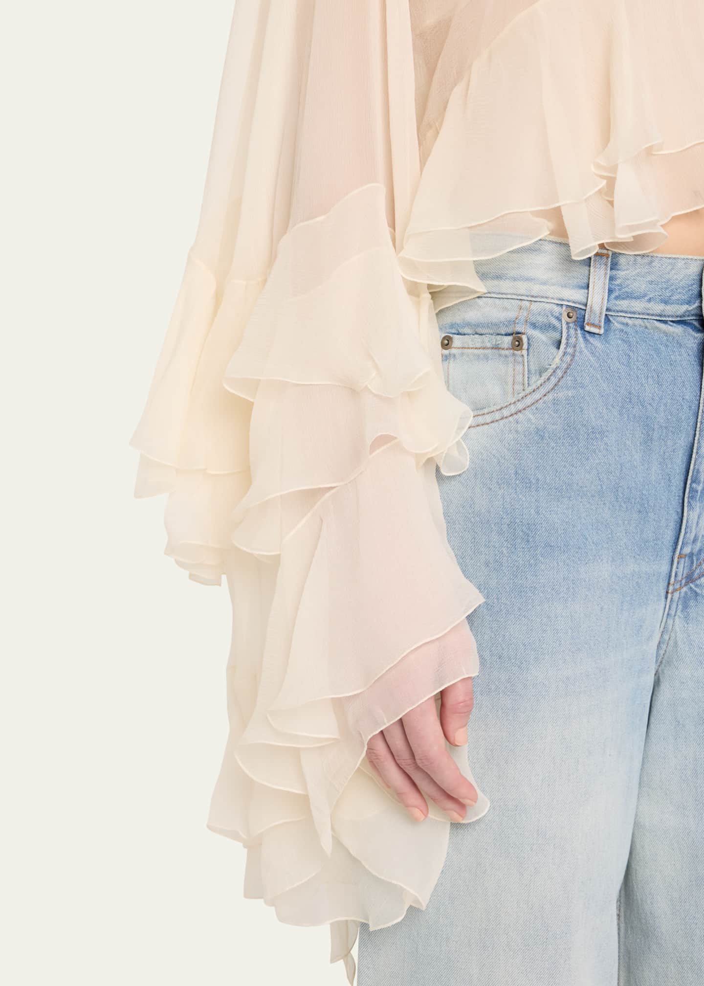 Chloe High Neck Ruffle Sleeve Asymmetric Top Image 5 of 5