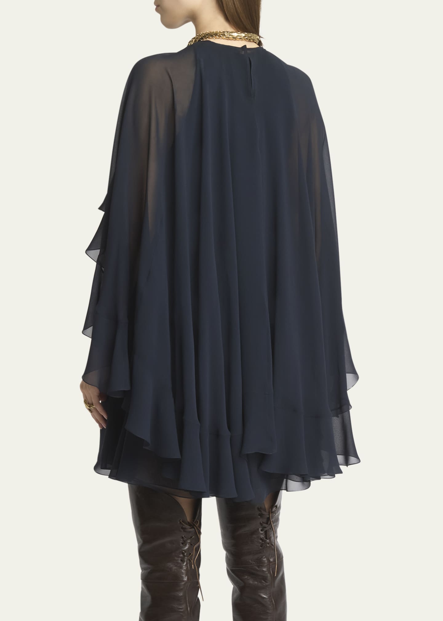 Chloe Ruffled Three-Quarter Sleeve Silk Georgette Mini Dress