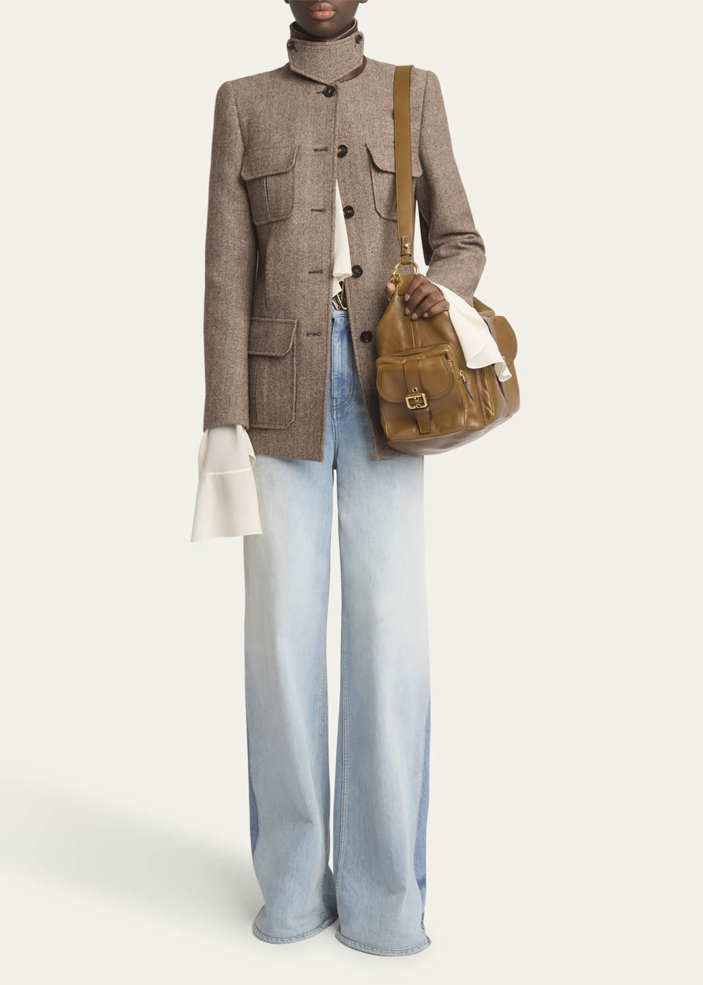 CHLOE | HERRINGBONE WOOL LONG OFFICER JACKET ジャケット Chloé Long Officer Jacket In Herringbone Wool | Chloé US