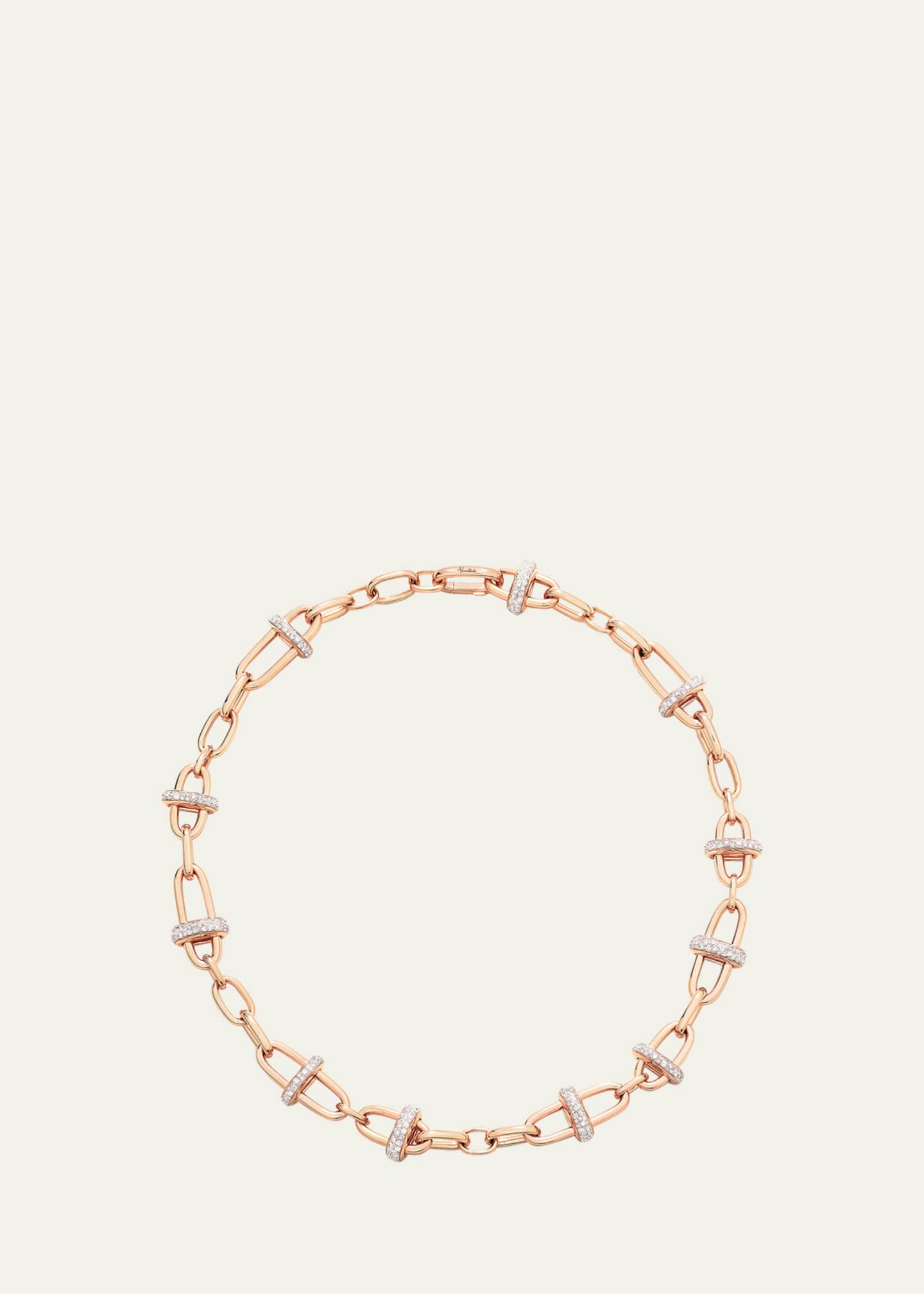 Pomellato Iconica 18K Rose Gold Diamond Cross Bar Link Necklace Image 1 of 4