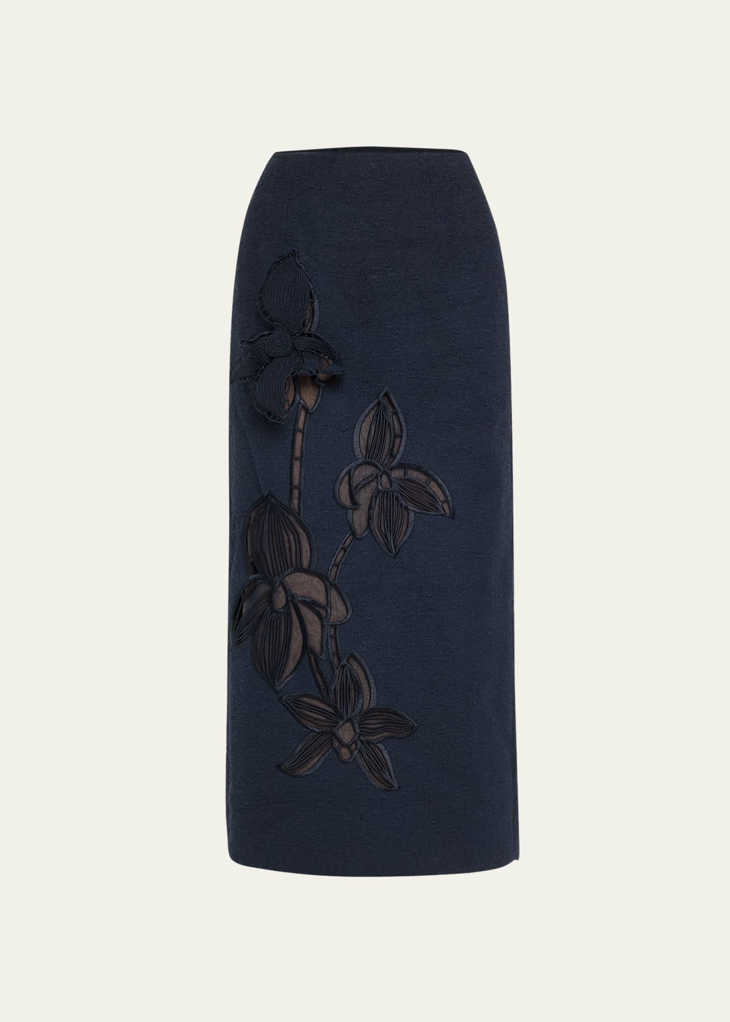 Oscar de la Renta Tweed Wool Orchid Embroidered Skirt Image 1 of 5