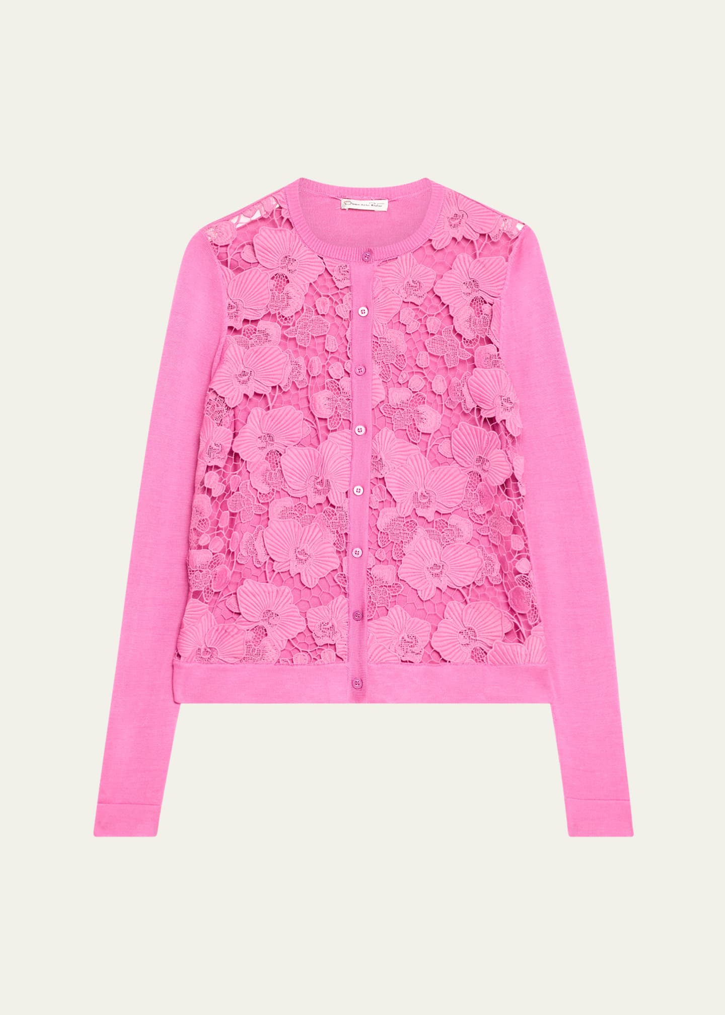 Oscar de la Renta Orchid Guipure Inset Cardigan Image 1 of 5