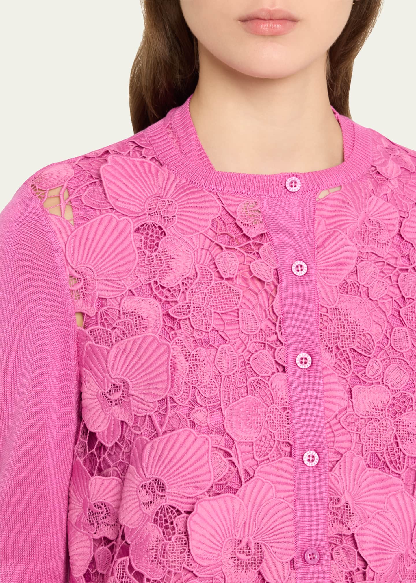 Oscar de la Renta Orchid Guipure Inset Cardigan Image 5 of 5