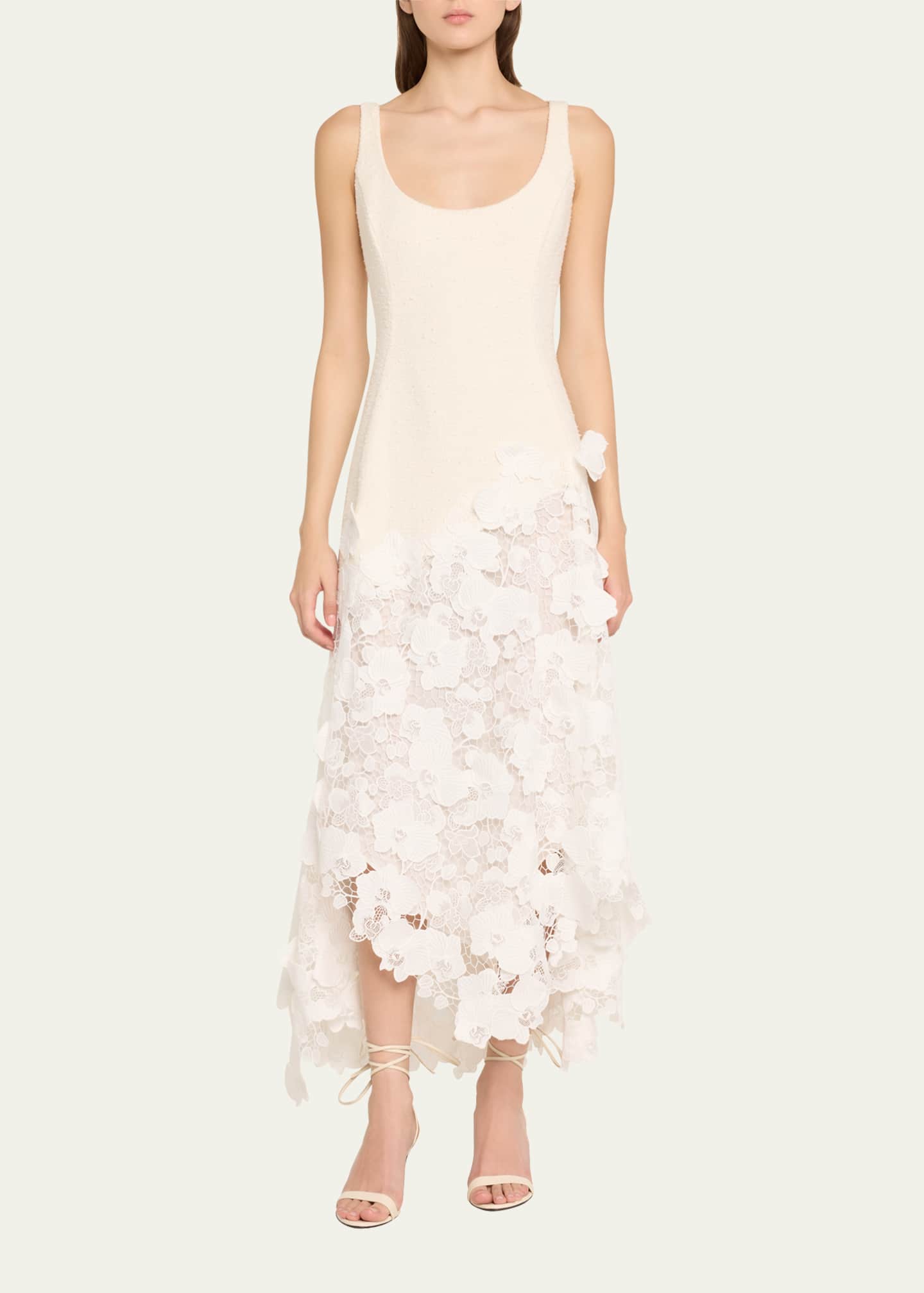 Oscar de la Renta Long Tweed Lace Guipure Dress Image 2 of 5