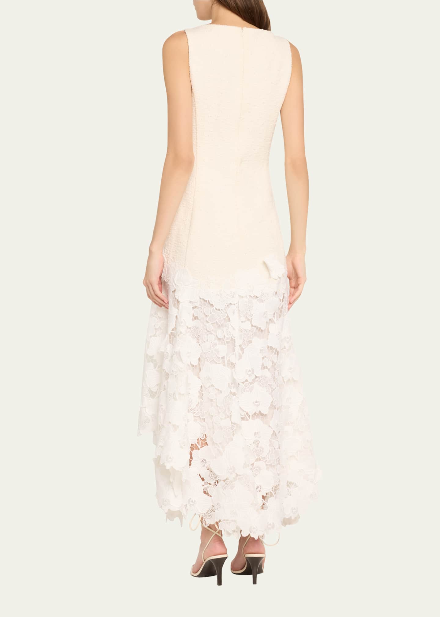 Oscar de la Renta Long Tweed Lace Guipure Dress Image 3 of 5