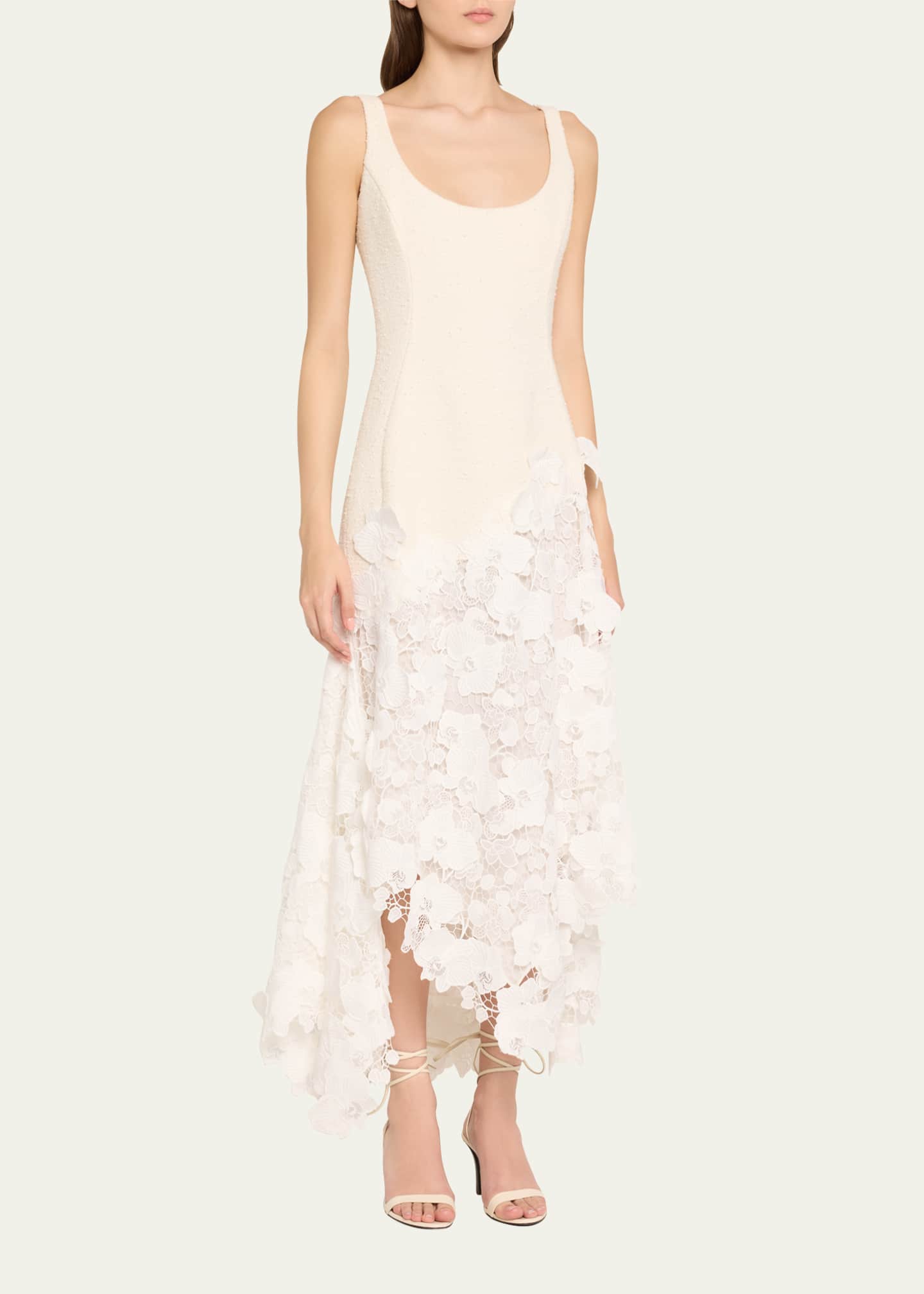 Oscar de la Renta Long Tweed Lace Guipure Dress Image 4 of 5
