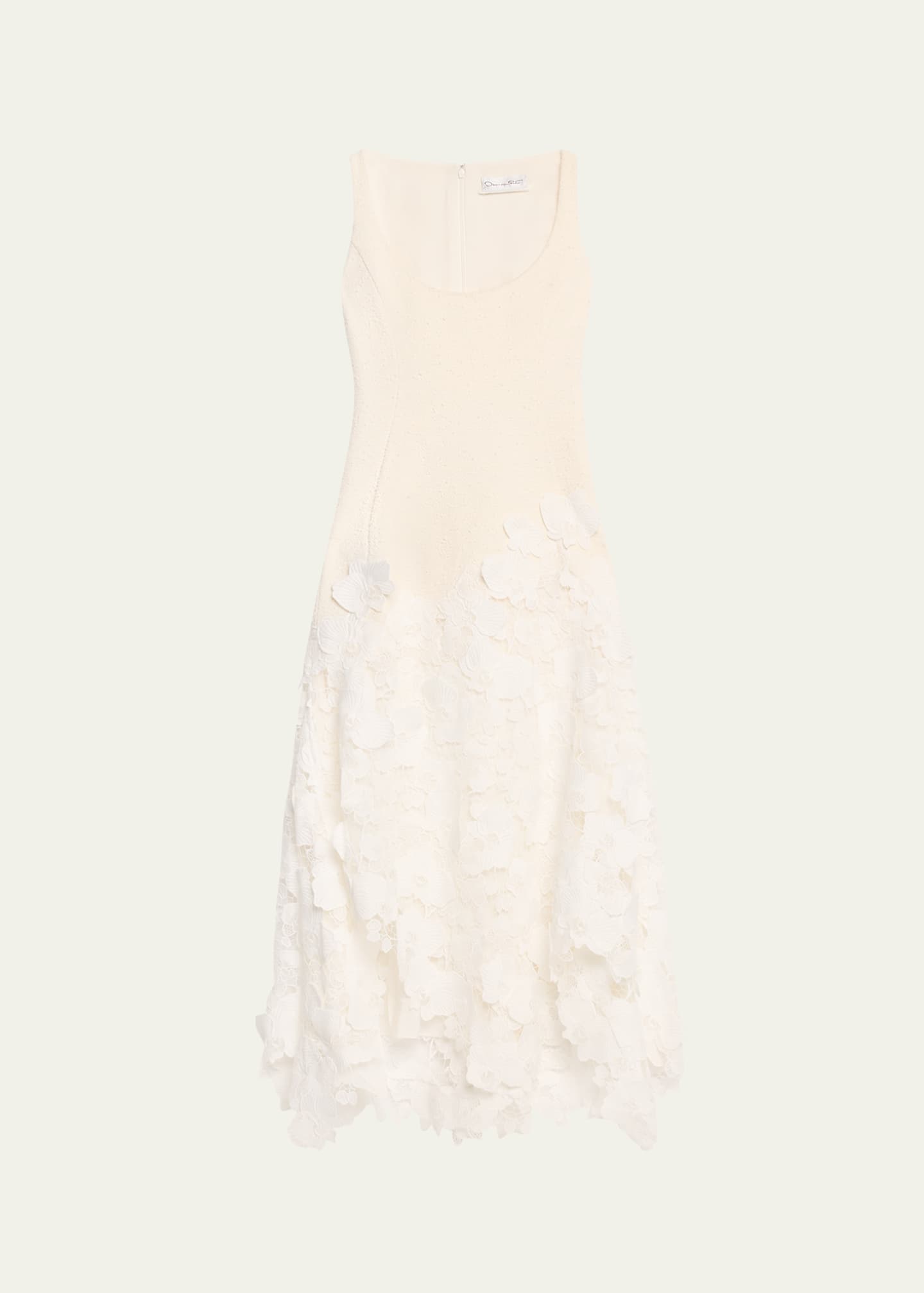 Oscar de la Renta Long Tweed Lace Guipure Dress Image 1 of 5