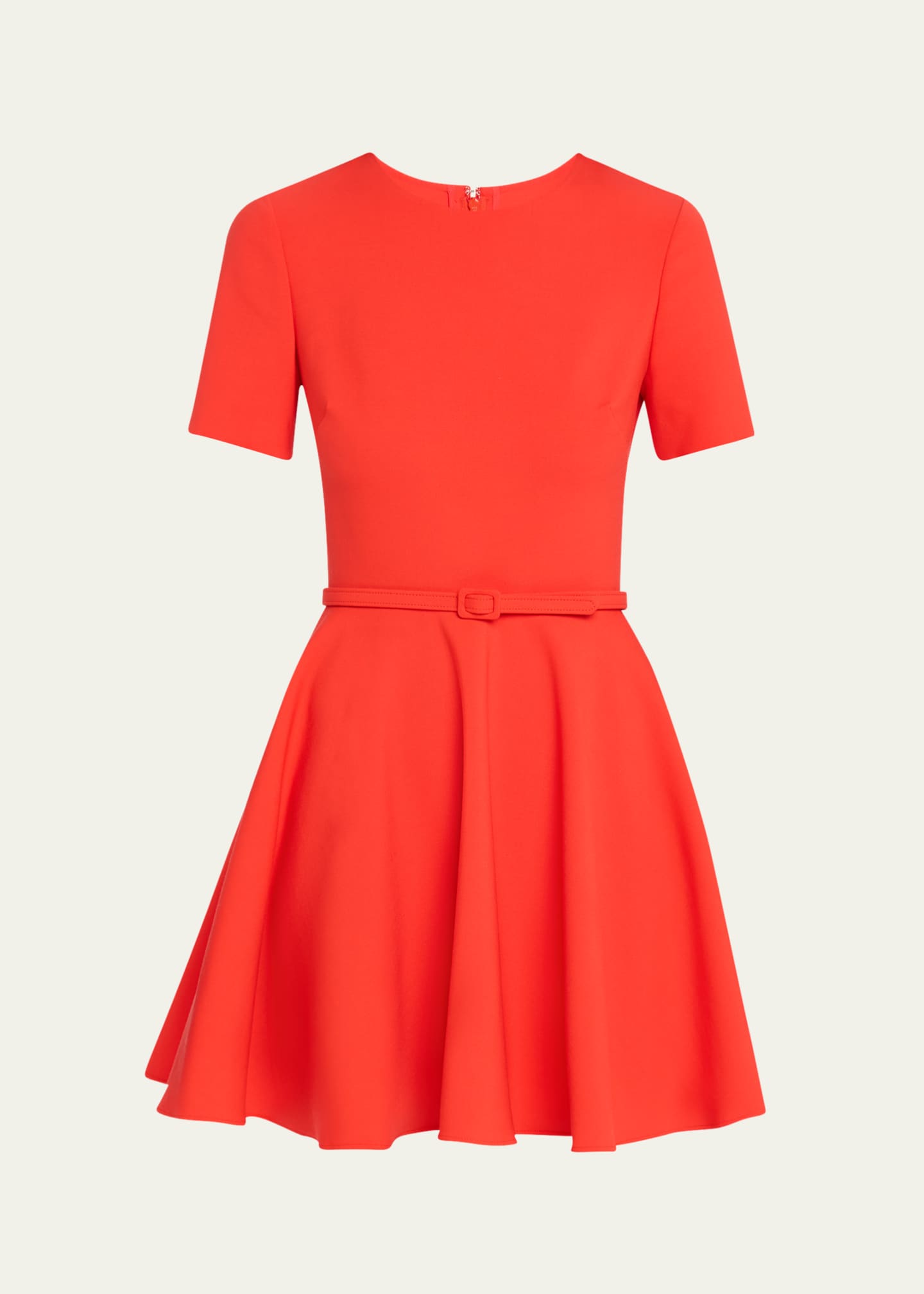 Oscar de la Renta Belted Fit-Flare Wool Mini Dress