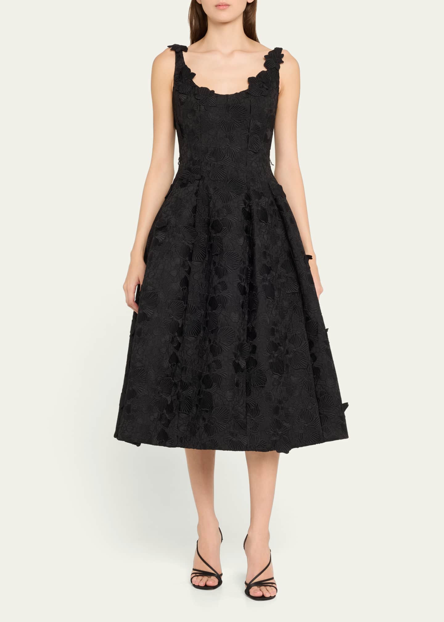 Oscar de la Renta Bonded Orchids Guipure Midi Dress Image 2 of 5