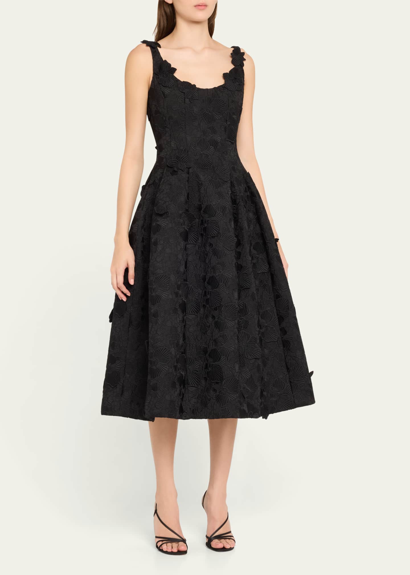 Oscar de la Renta Bonded Orchids Guipure Midi Dress Image 4 of 5
