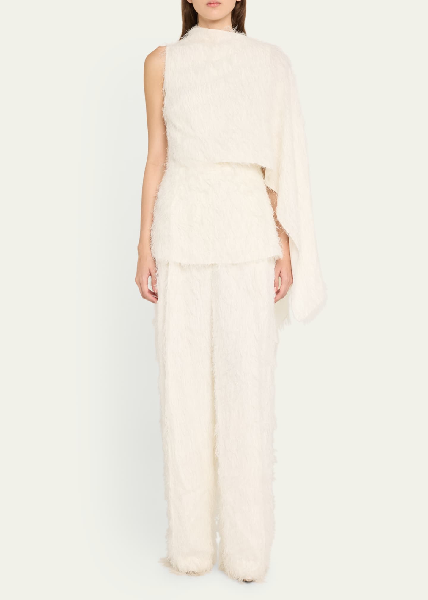 Oscar de la Renta One-Shoulder Drape Fringe Fil Coupe Blouse Image 2 of 5