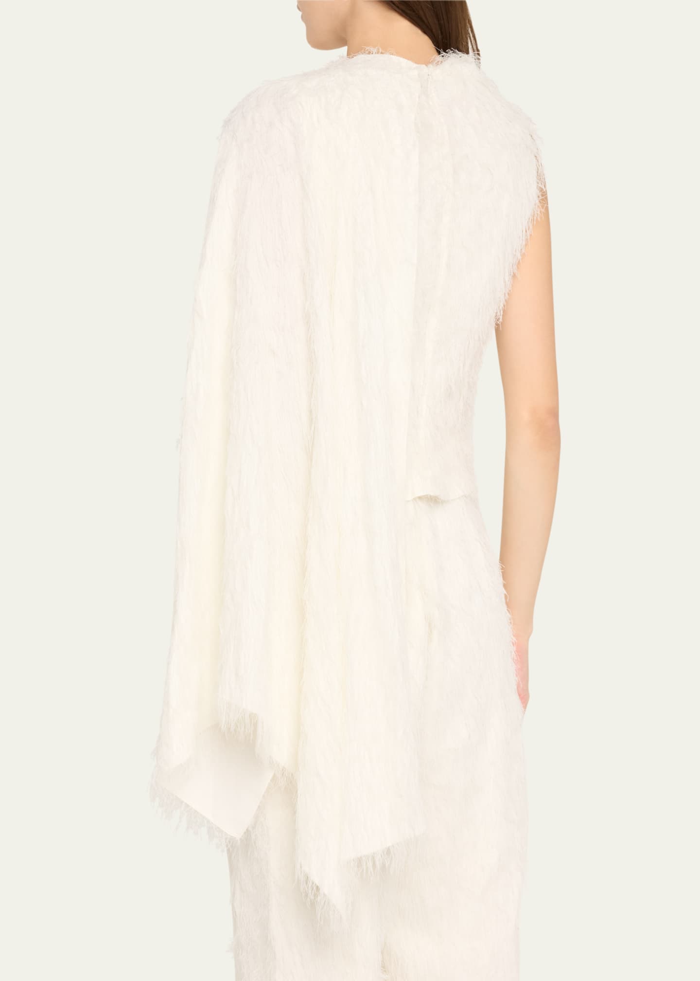 Oscar de la Renta One-Shoulder Drape Fringe Fil Coupe Blouse Image 3 of 5