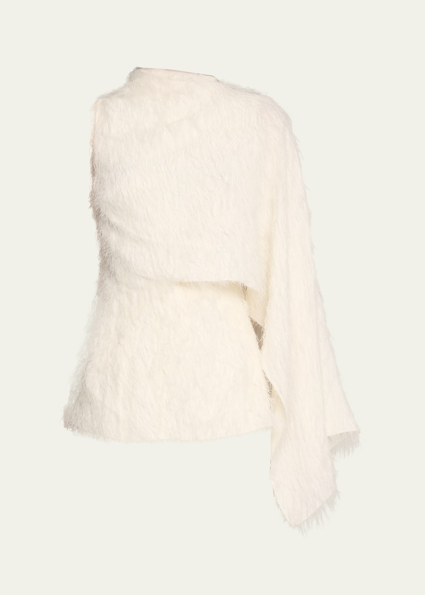 Oscar de la Renta One-Shoulder Drape Fringe Fil Coupe Blouse Image 1 of 5