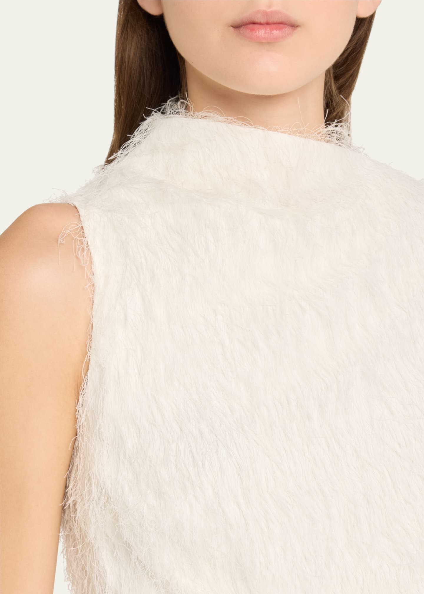Oscar de la Renta One-Shoulder Drape Fringe Fil Coupe Blouse Image 5 of 5