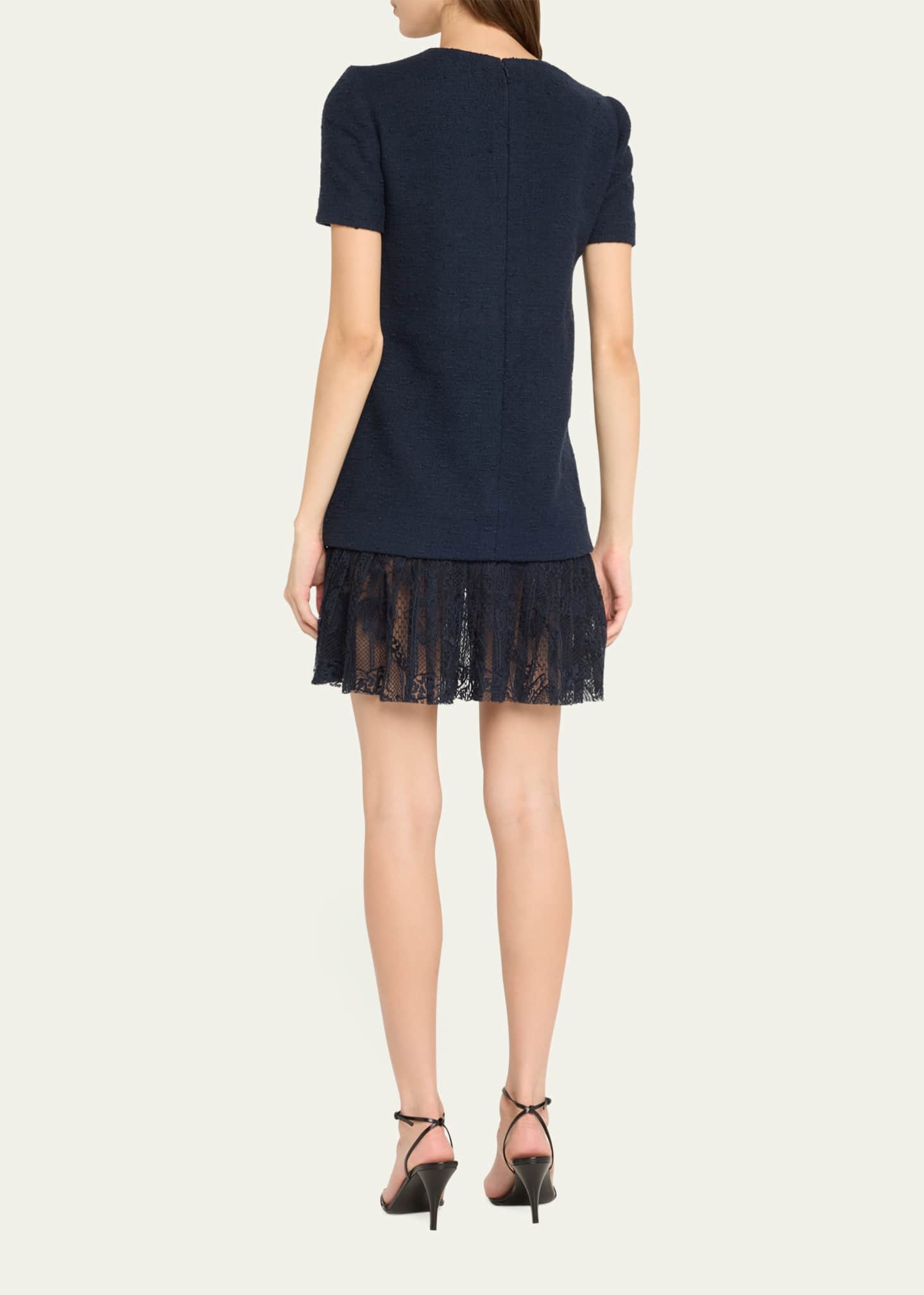 Oscar de la Renta Tweed Pleated Lace Mini Dress Image 3 of 5