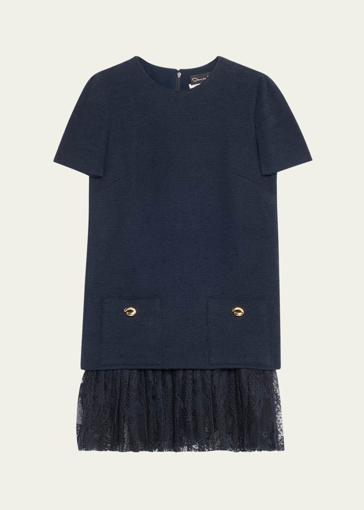 Oscar de la Renta Tweed Pleated Lace Mini Dress Image 1 of 5