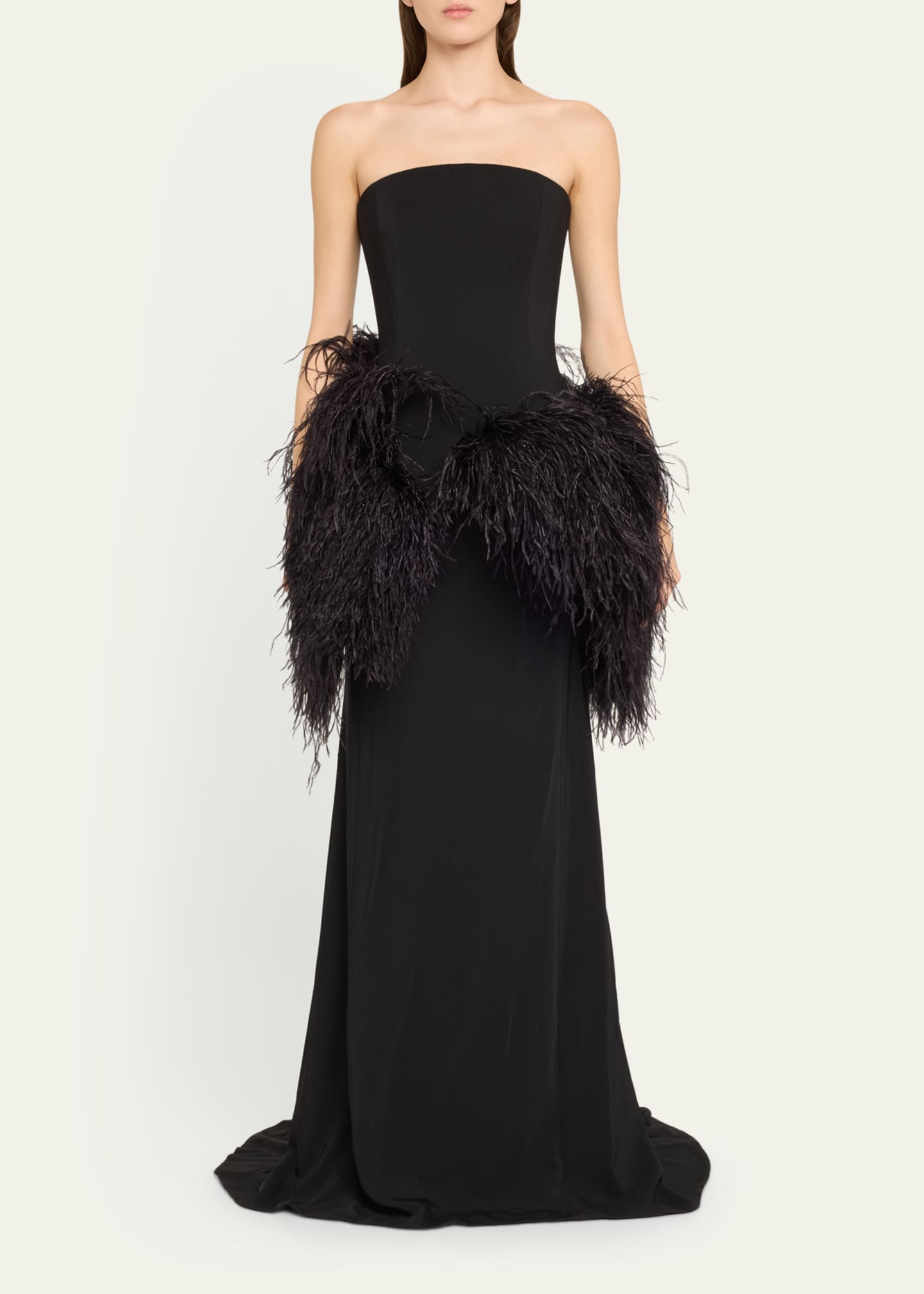 Strapless Feather Peplum Cady Gown