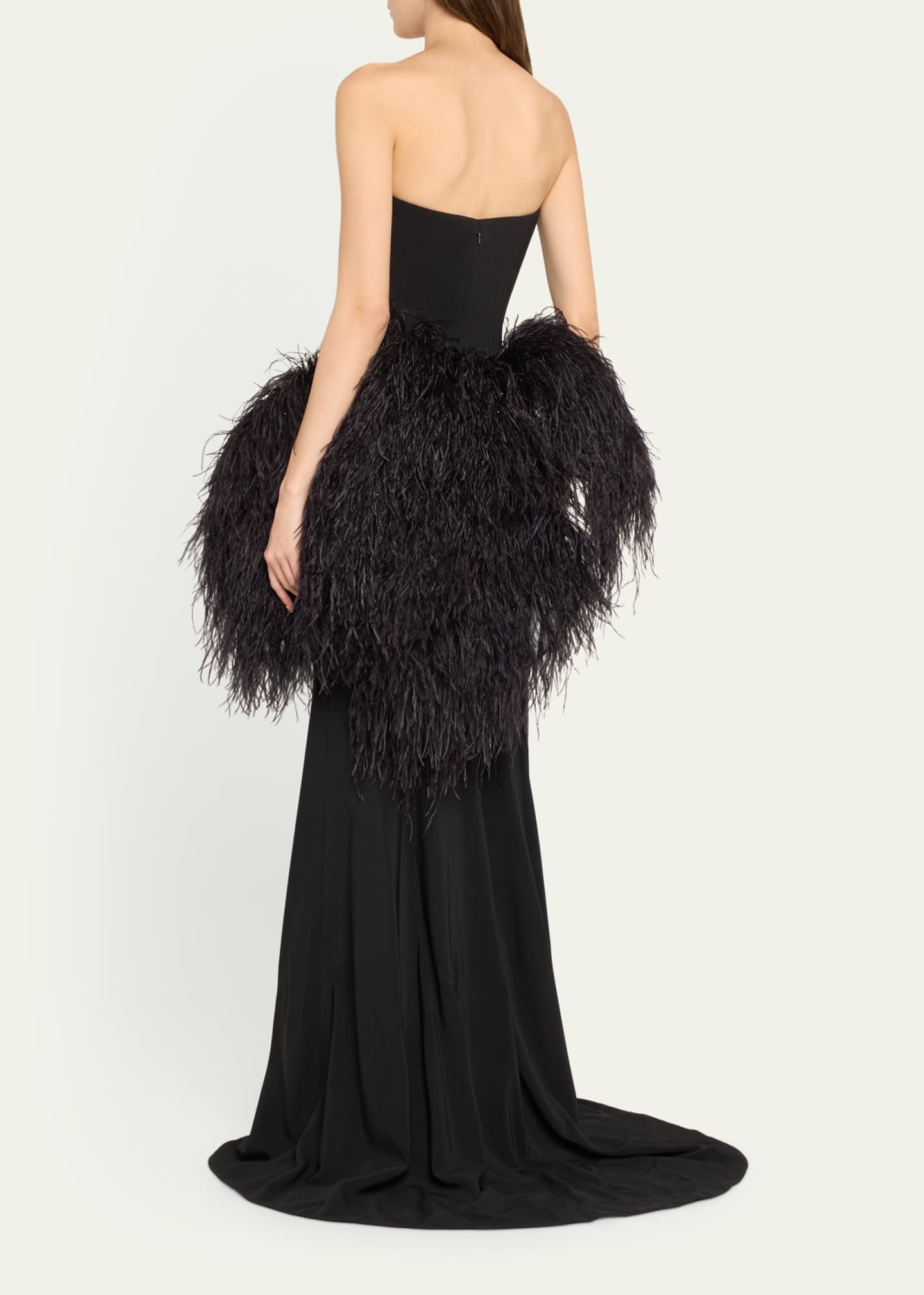 Strapless Feather Peplum Cady Gown