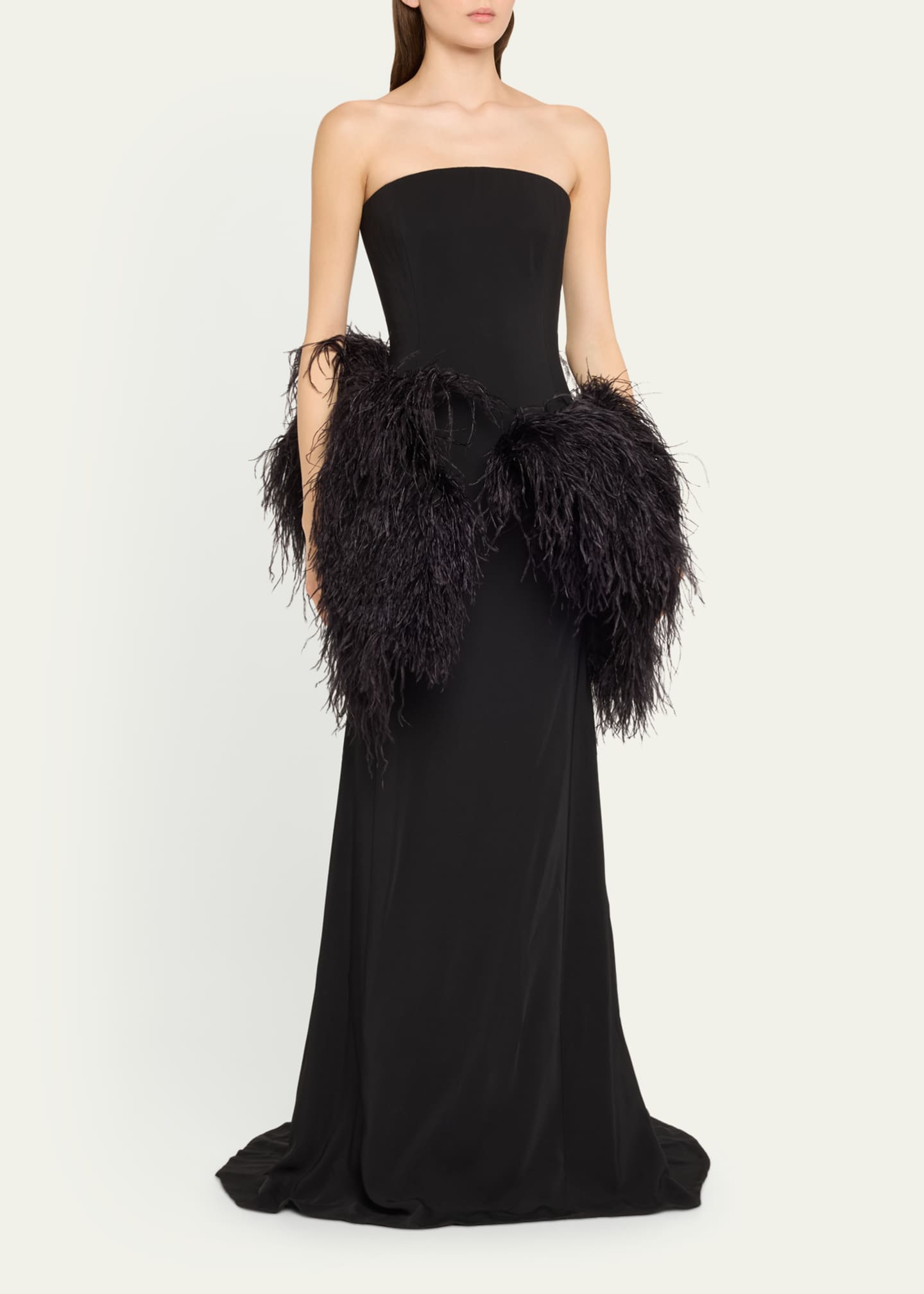Strapless Feather Peplum Cady Gown