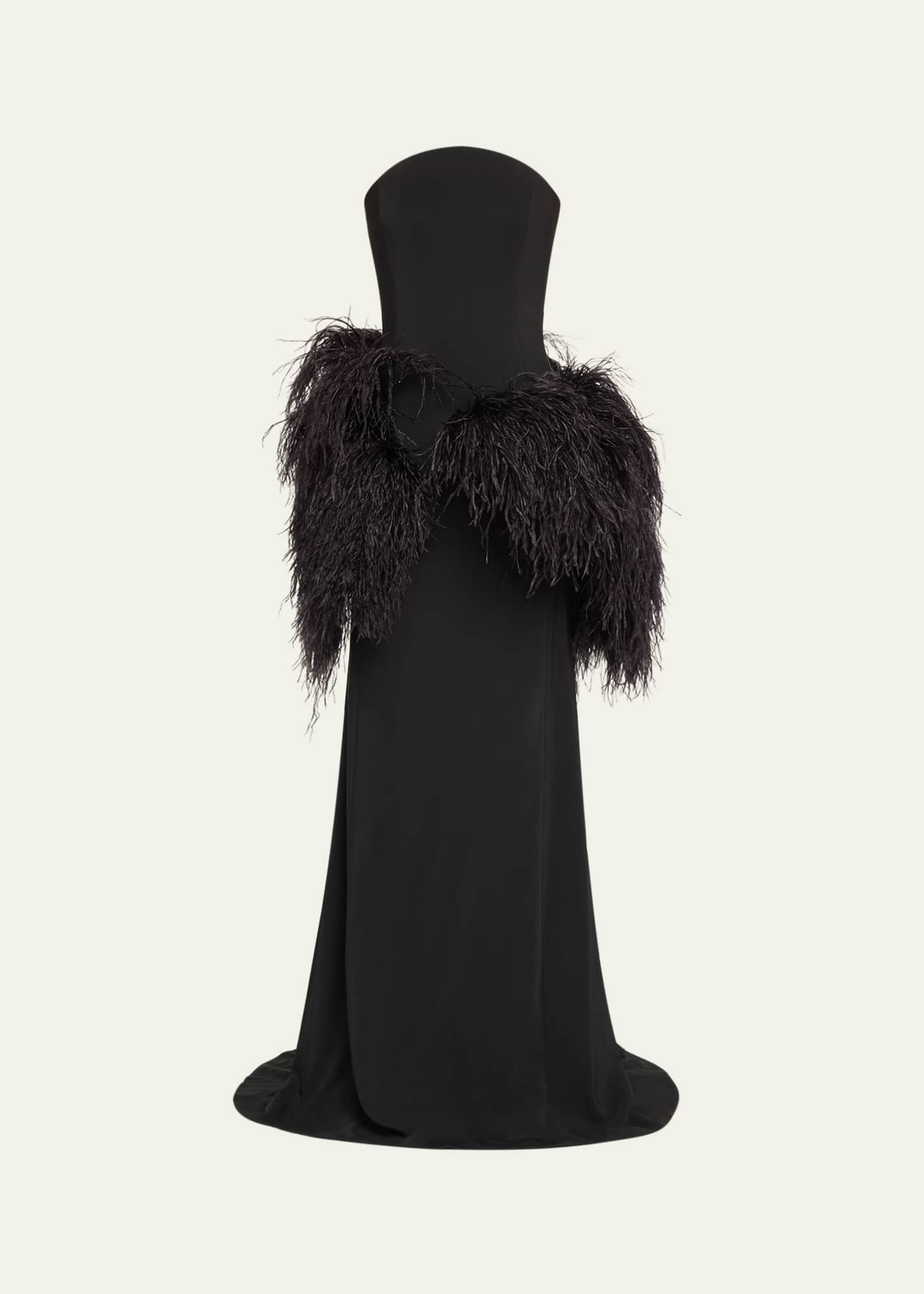 Oscar de la Renta Strapless Feather Peplum Cady Gown Image 1 of 5
