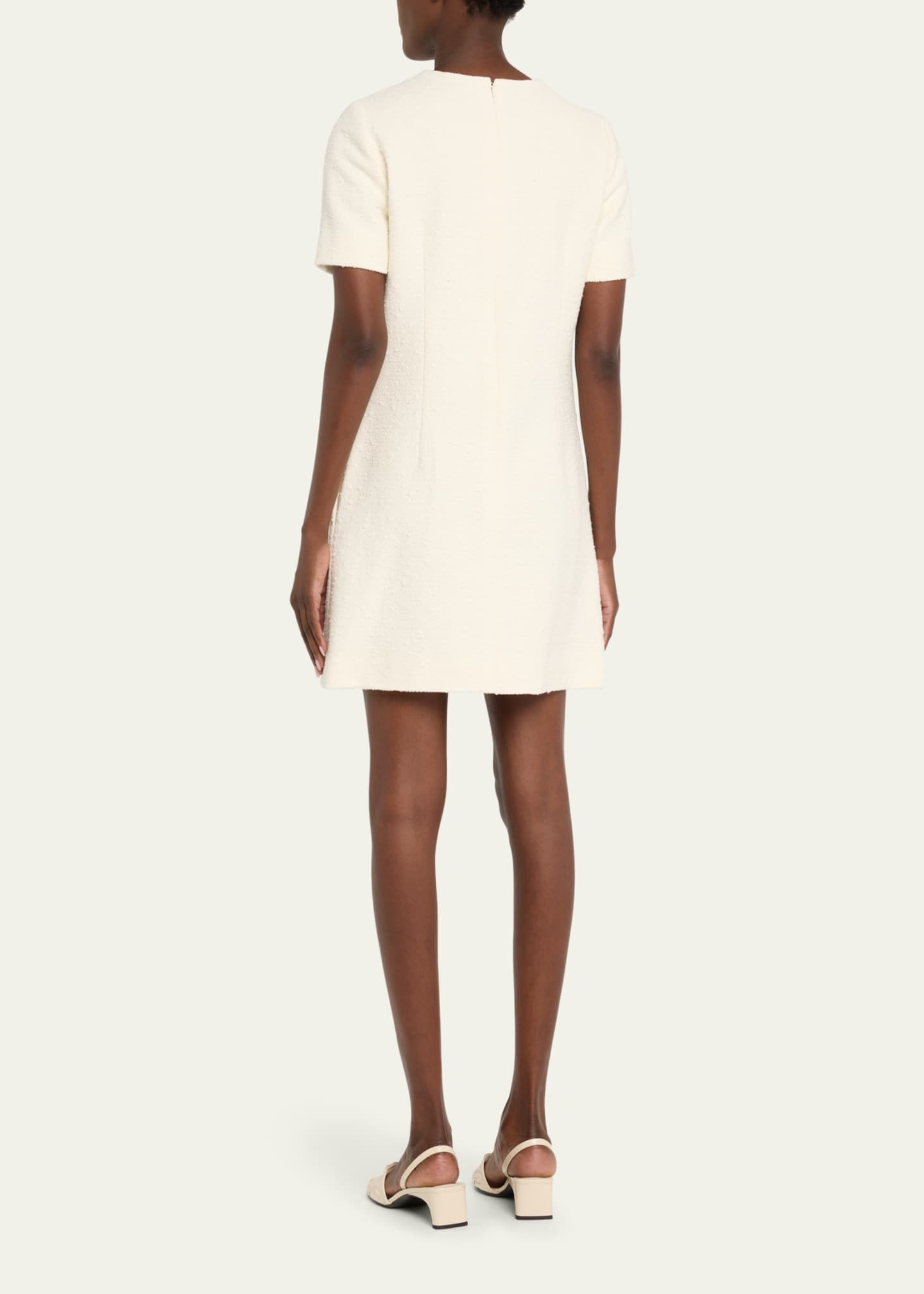 Floral Embroidered Short Cotton Tweed Shift Dress