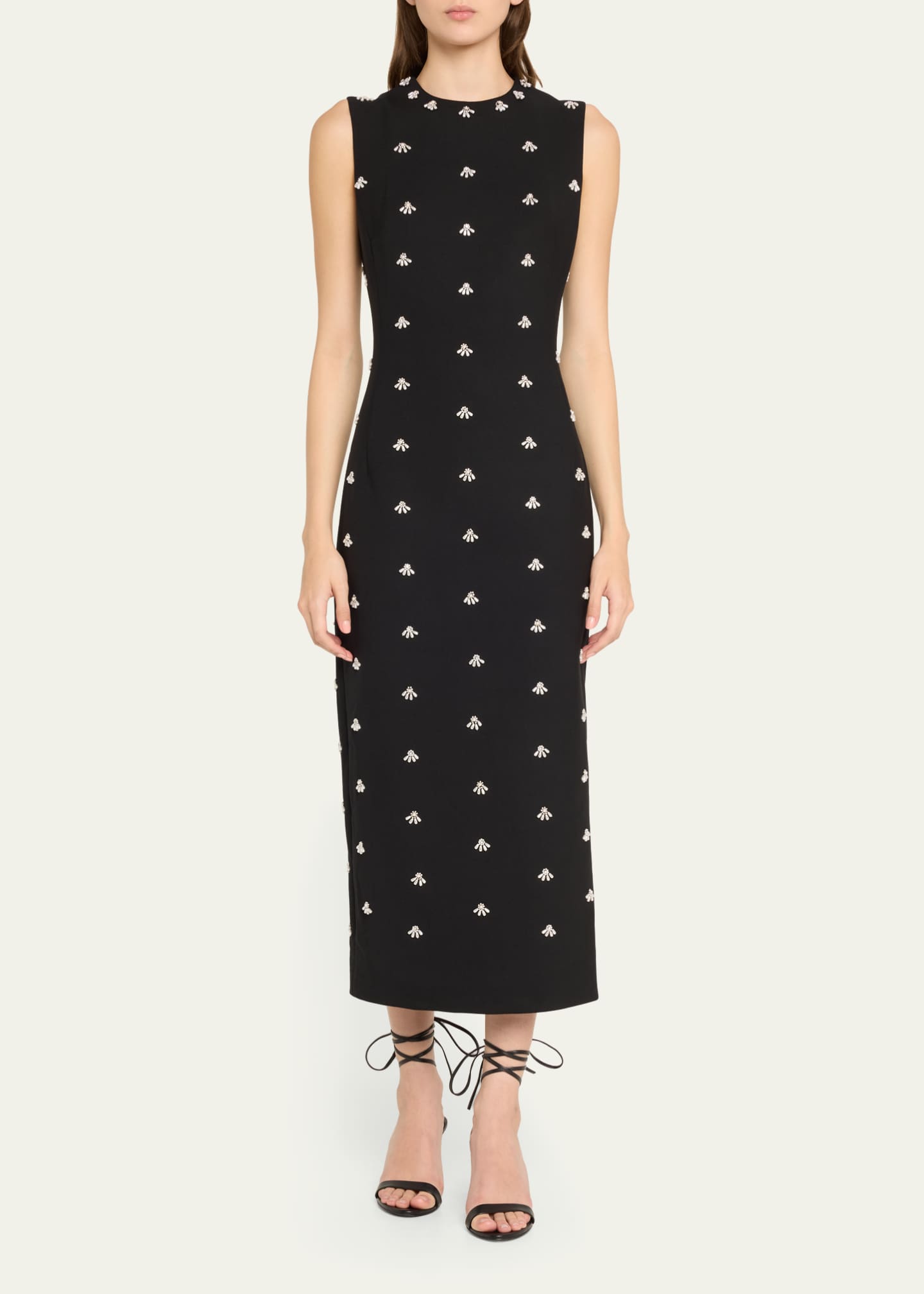 Oscar de la Renta Pearl Cabochon Wool Midi Cocktail Dress Image 2 of 5
