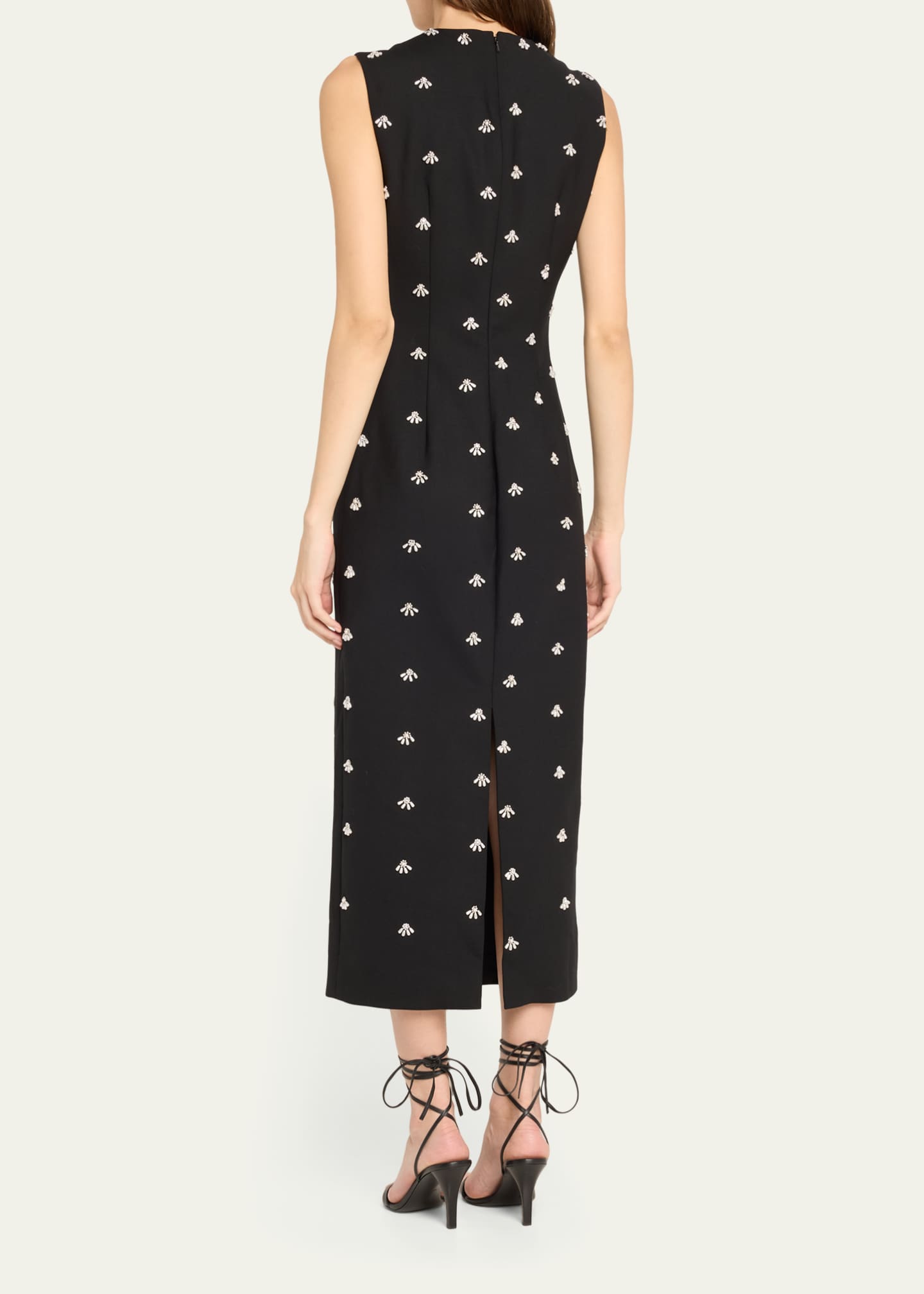 Oscar de la Renta Pearl Cabochon Wool Midi Cocktail Dress Image 3 of 5