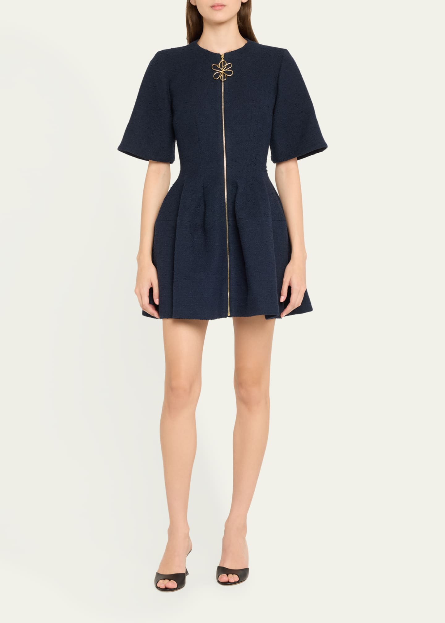 Oscar de la Renta Zip Front Wool Tweed Mini Dress Image 2 of 5