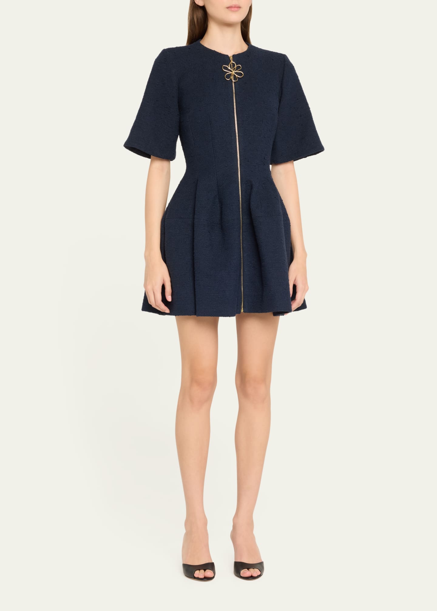 【AMOMENTO】24fw WOOL TWEED DRESS Crowther Midi Dress in Dark Navy Multi Virgin Wool Tweed