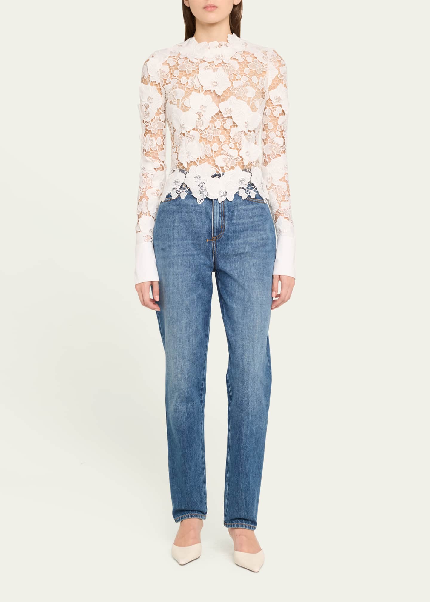 Oscar de la Renta Guipure Lace Long Sleeve Blouse Image 2 of 5