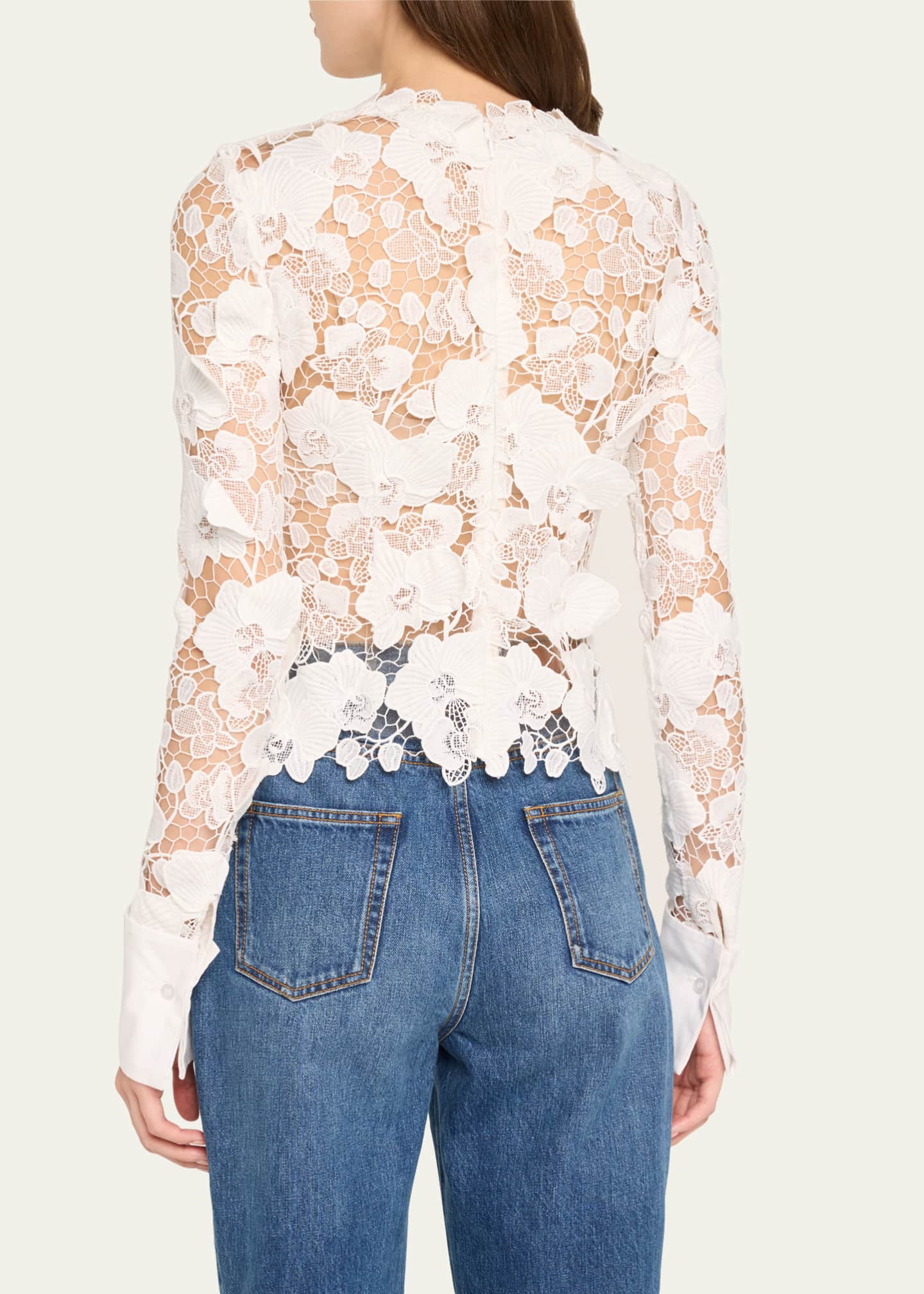 Oscar de la Renta Guipure Lace Long Sleeve Blouse Image 3 of 5